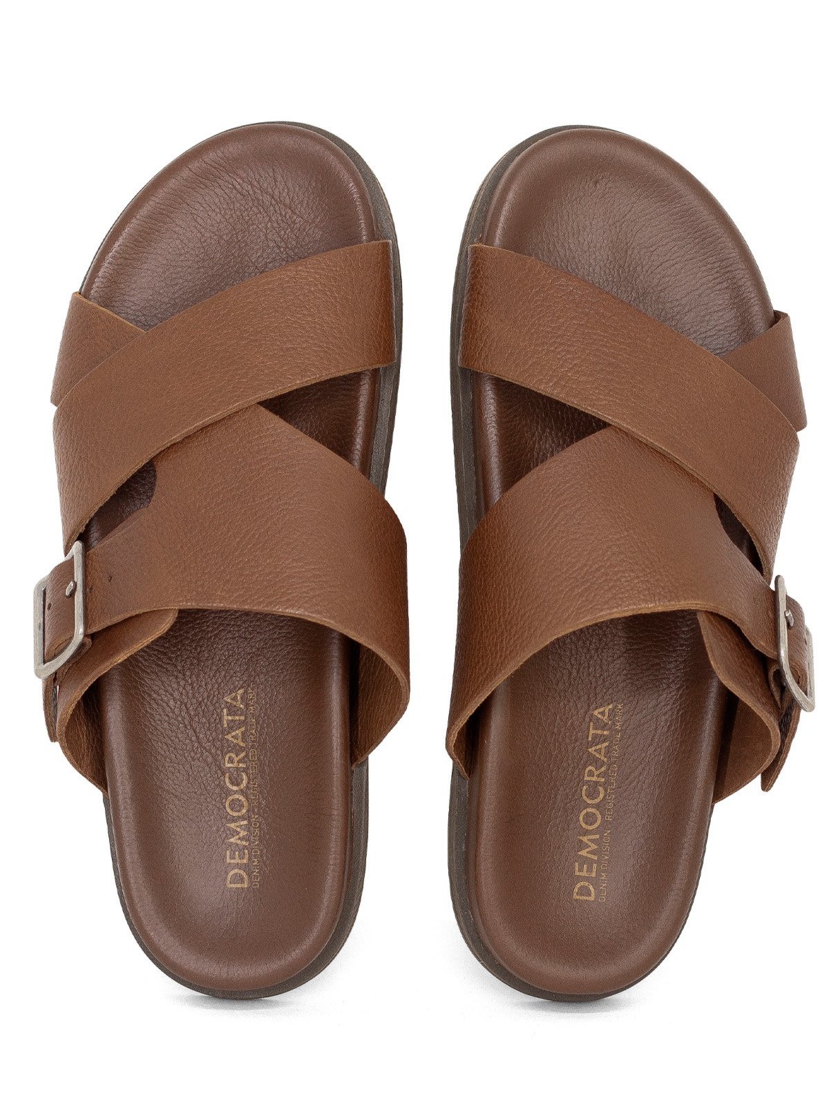 Sandália Masculina Democrata Casual Dock Couro Durável Confortável Marrom Conhaque