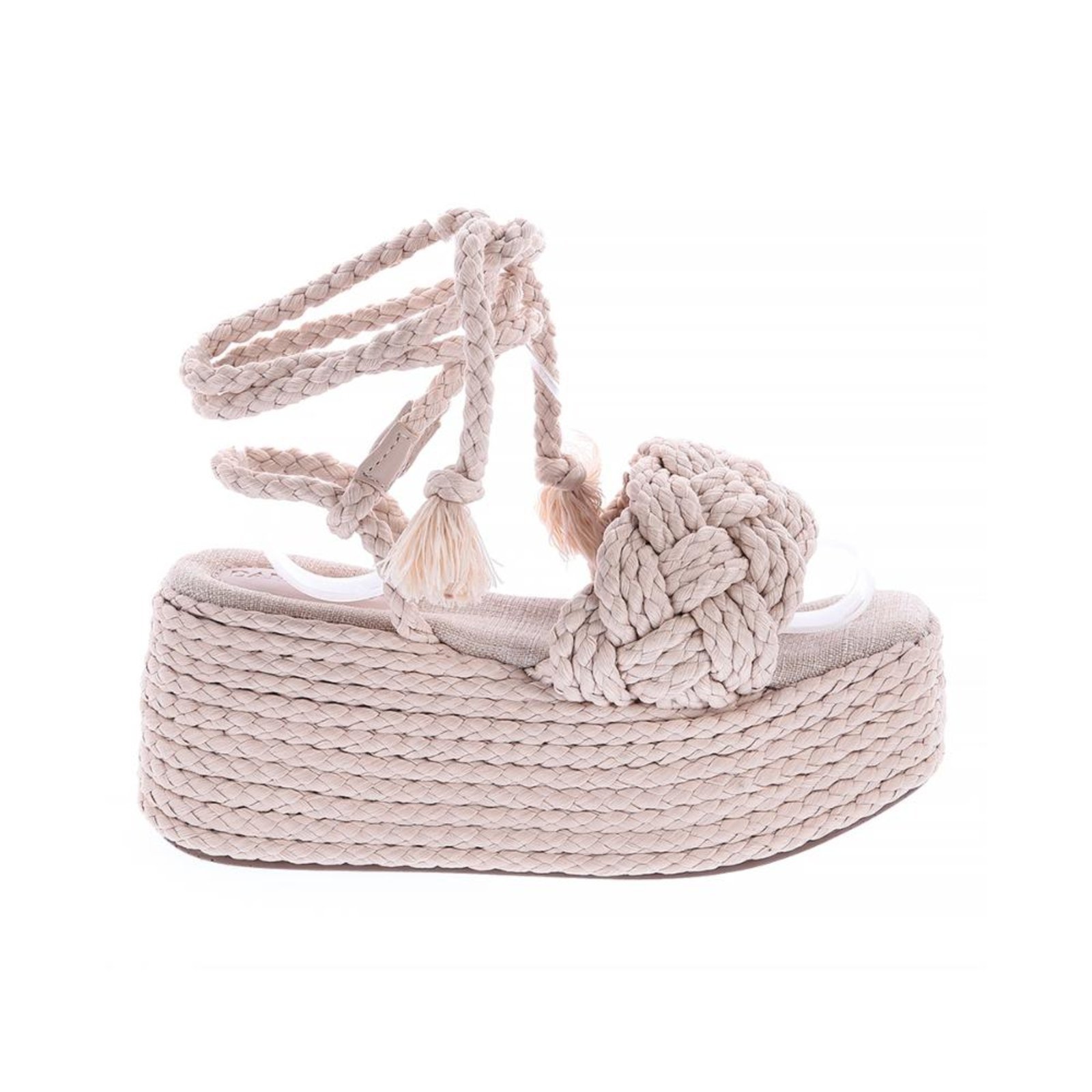Carina - Sandália Flatform Tramada Amarração Natural Bege