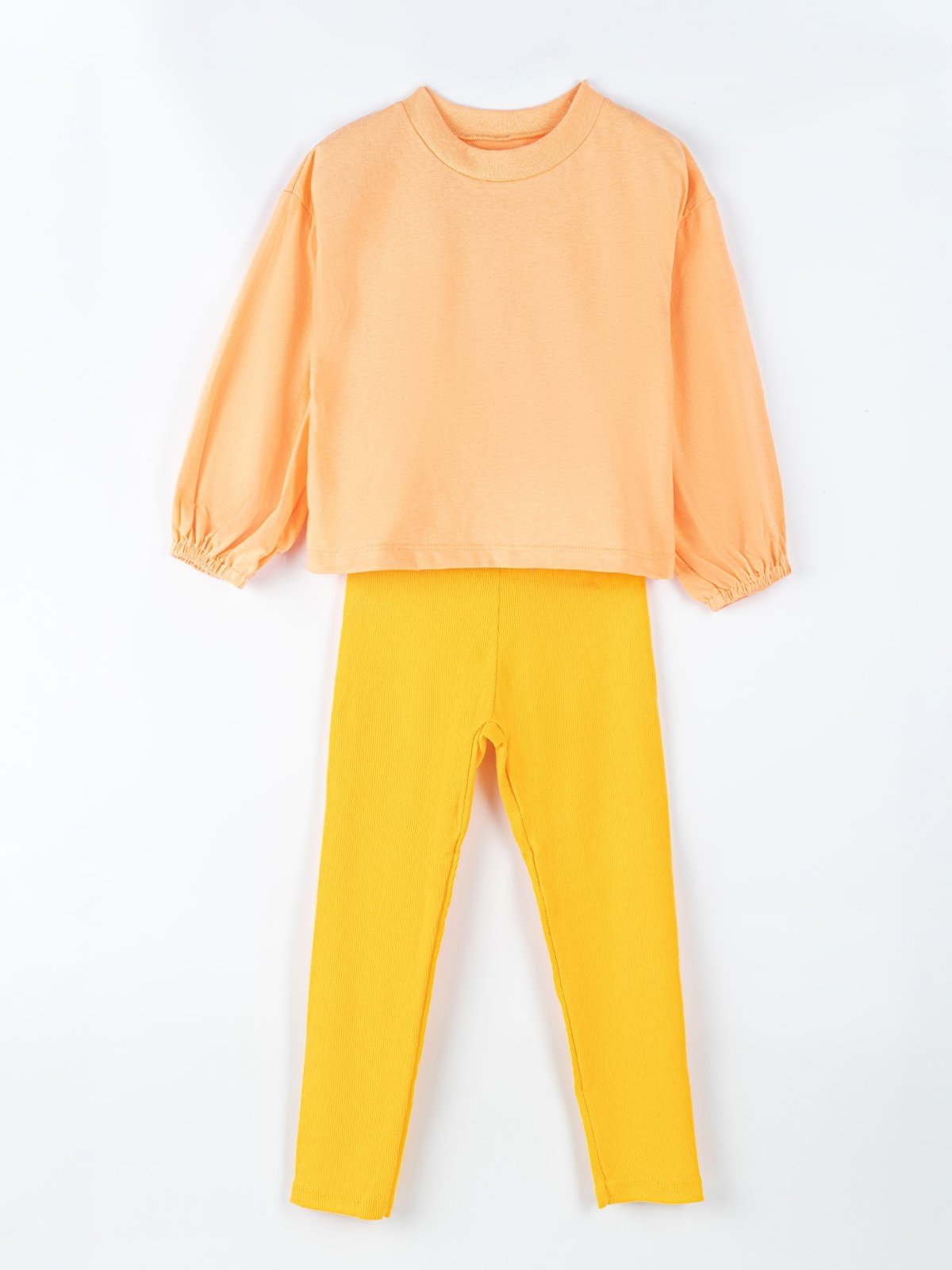 Vista 2 Infantil - Conjunto Menina em Malha e Legging Ribana Creme de Pitanga Bugbee amarelo/rosê Bugbee amarelo/rosê