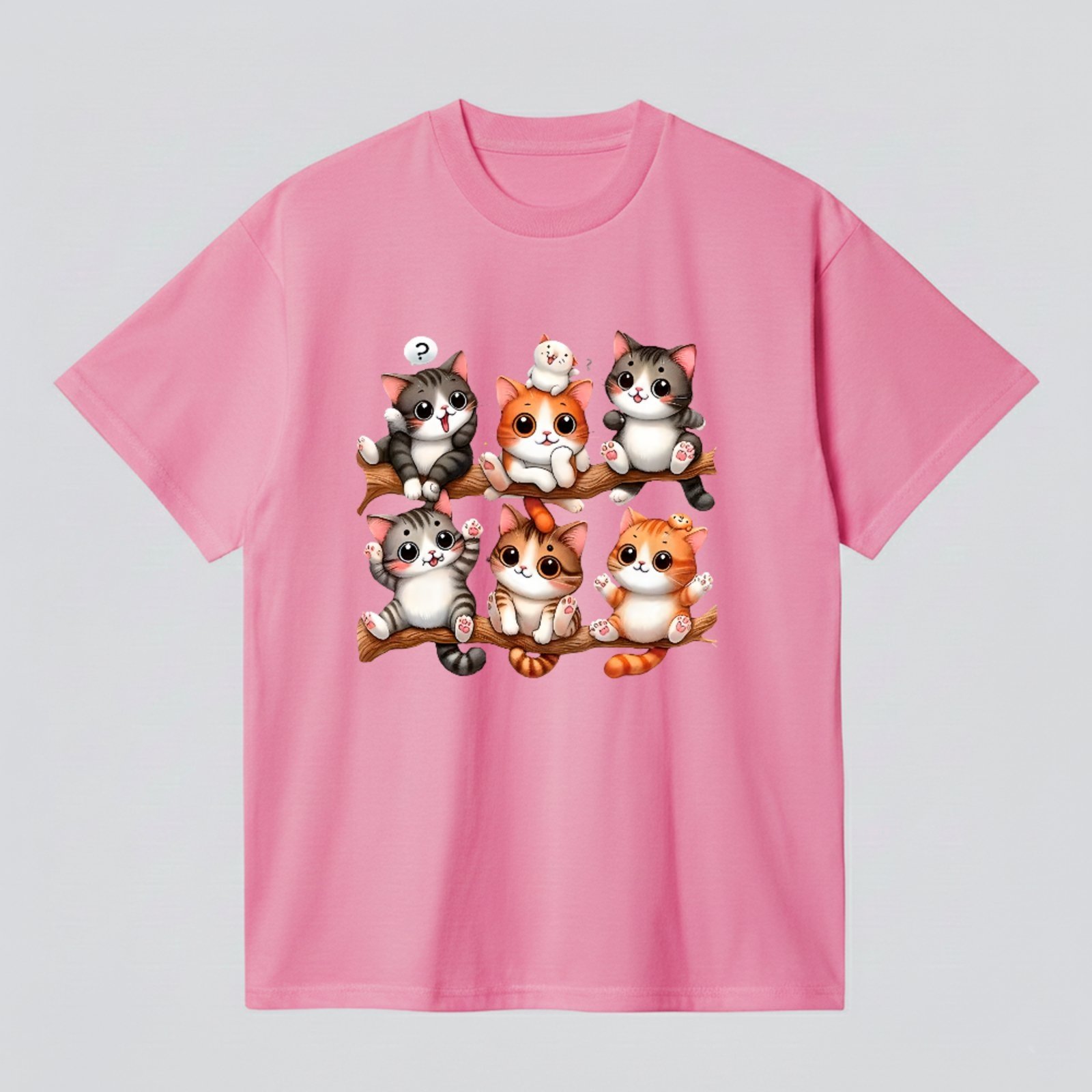 Camiseta Básica Gatinhos Fofos Estilo Cute Unissex Rosa