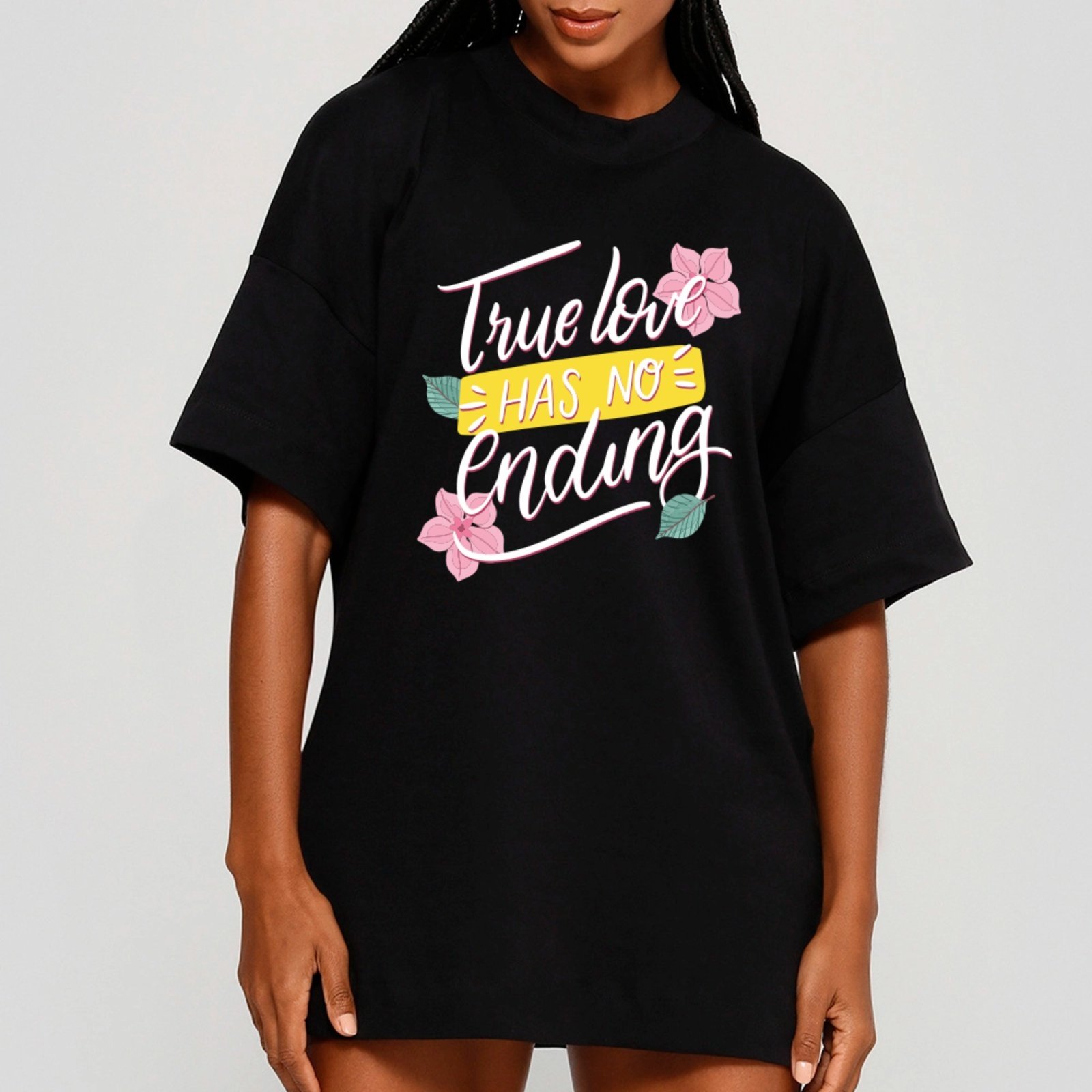 Camiseta Ousy Amor Verdadeiro Oversized Feminina Preto