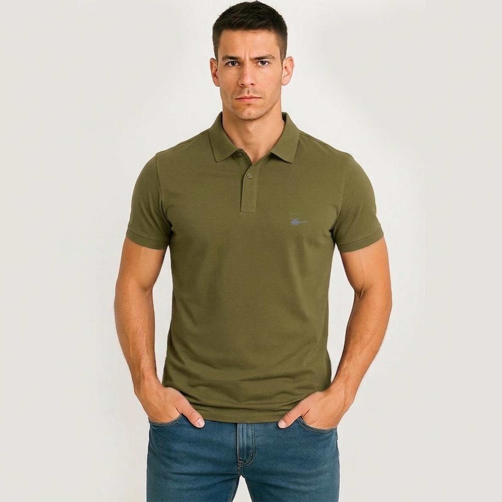 Camiseta Polo Masculina Básica Sallo Premium Militar Oliver