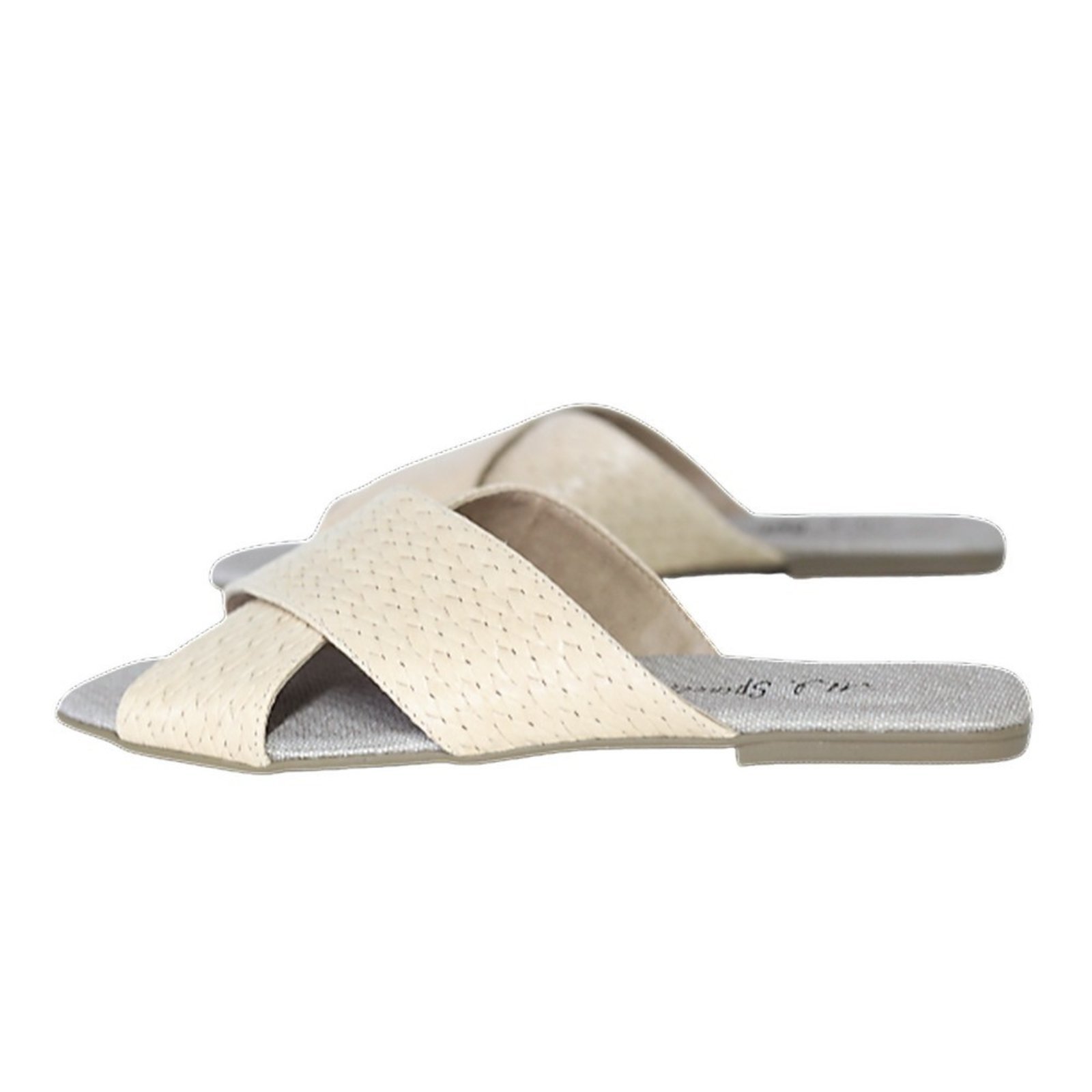 Chinelo Rasteirinha Tiras em Couro Creme Tricê Spinelli