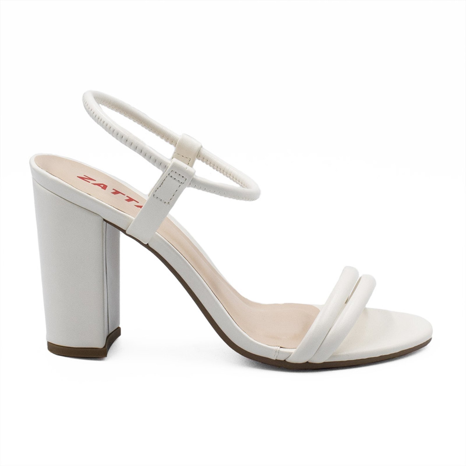 Sandália Zatta Salto Alto Bloco Tubinho Off White