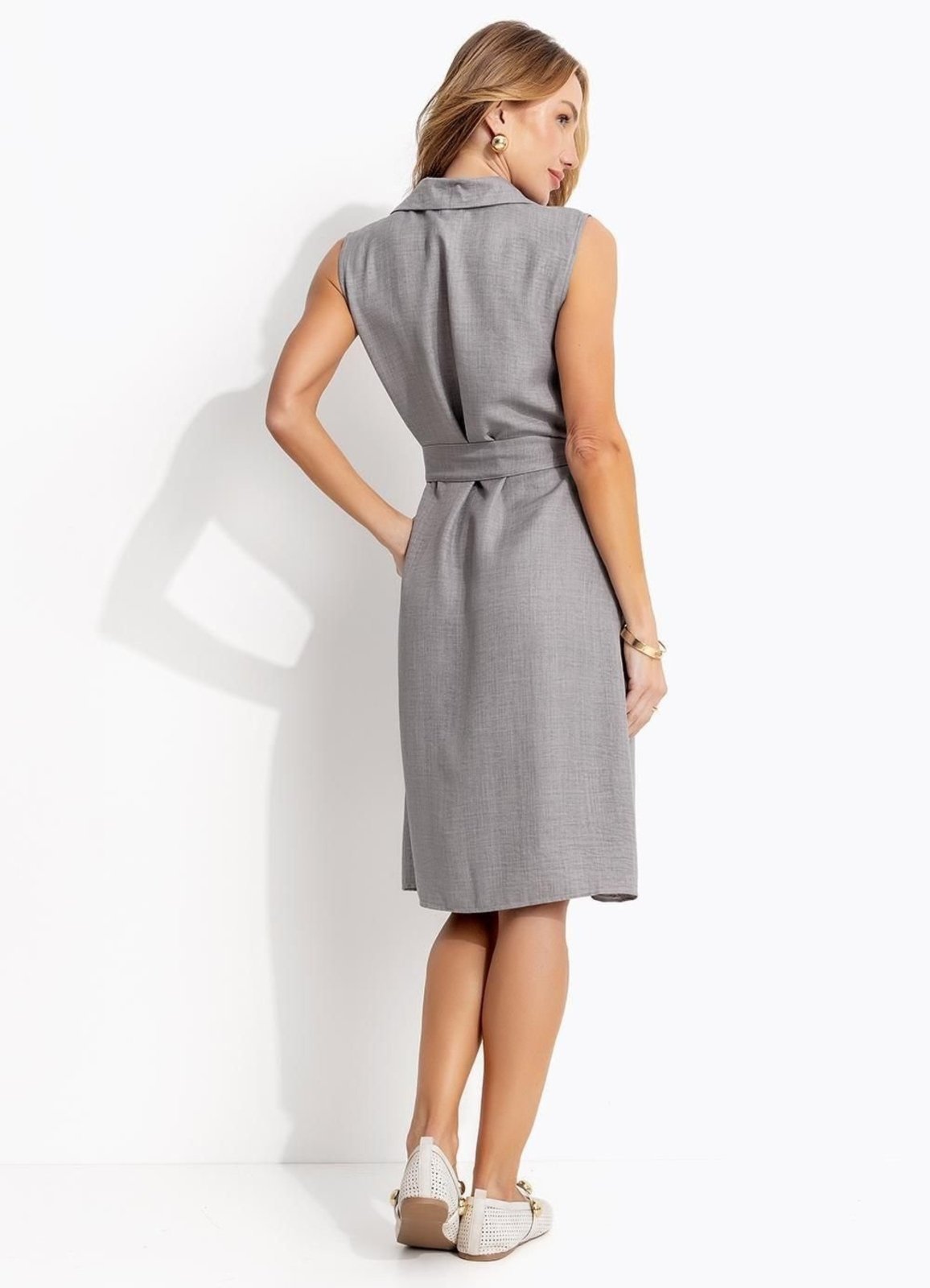 Vista 3 Vestido Em Com Aspecto De Linho cinza cinza