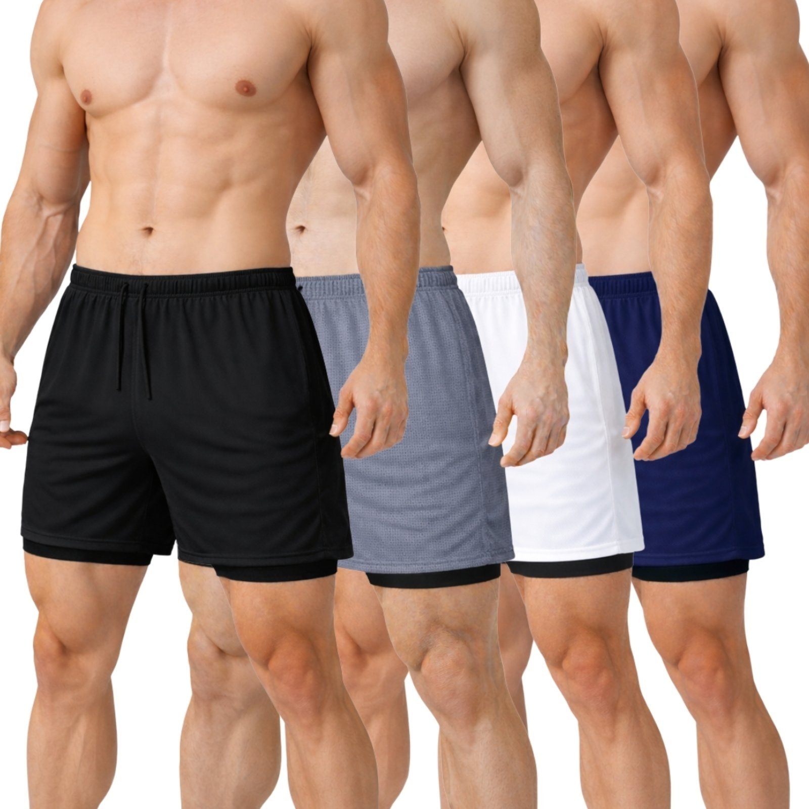 Kit 4 Short Treino Dry Fit Térmico 2 em 1 com Bolso para Celular e Porta-Toalha Calção Fitness Academia