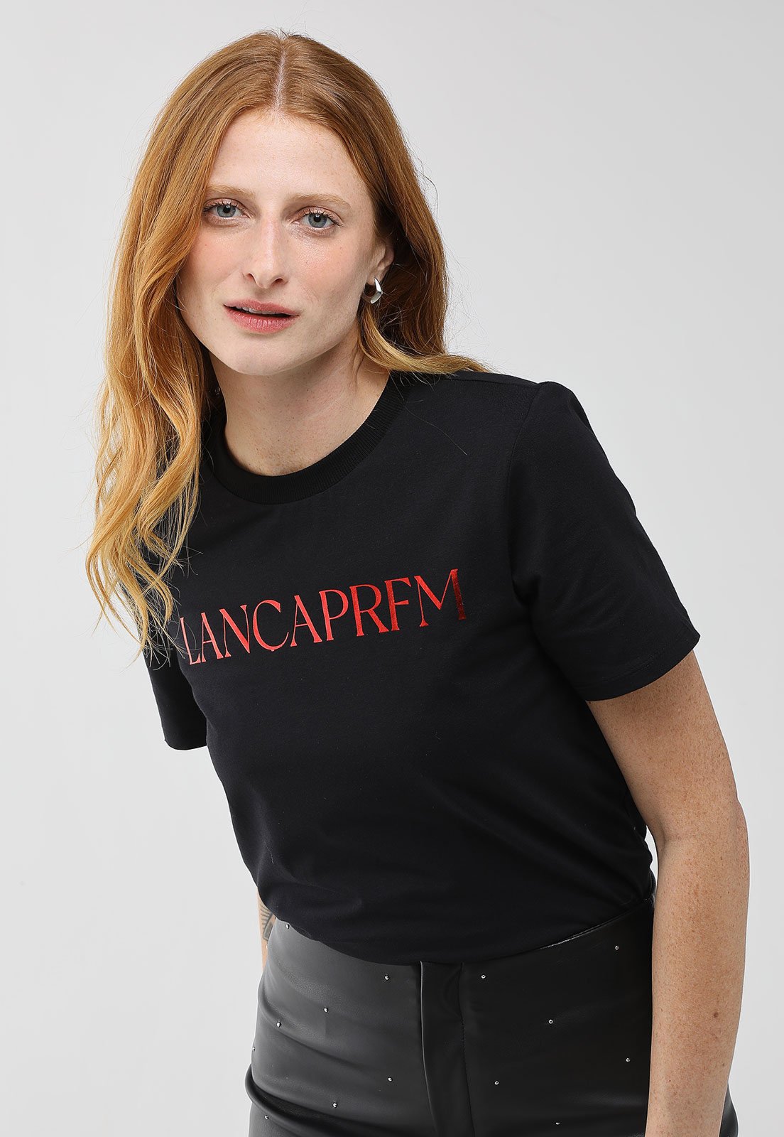 Camiseta Feminina Lança Perfume Logo Metalizado Preta