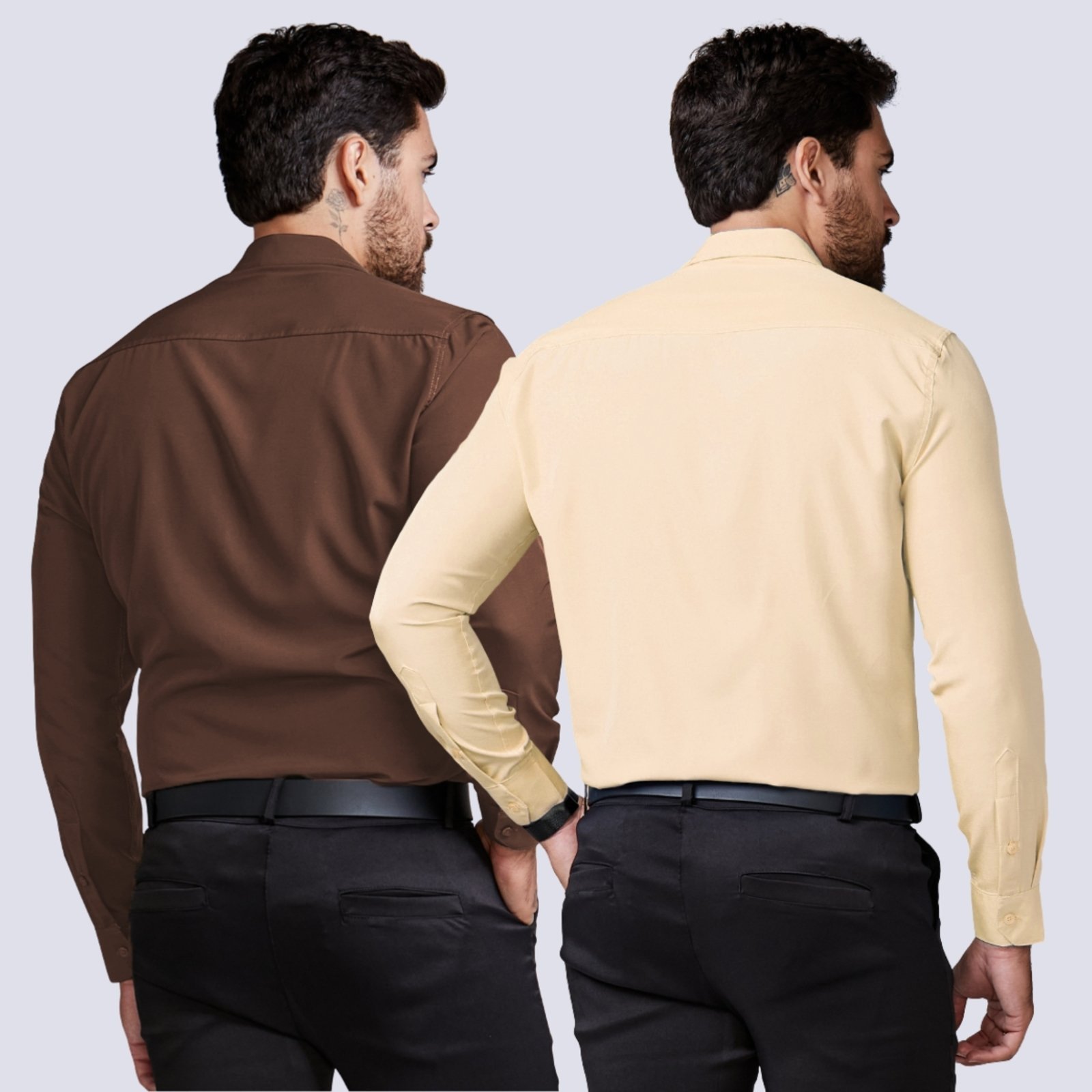 Vista 3 Kit 2 Camisa Social Masculina Manga Longa Daze Modas e marrom/preto Daze Modas marrom/preto