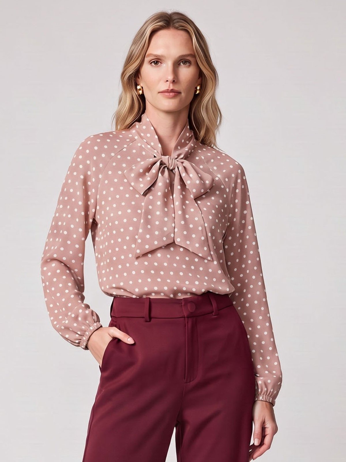 Blusa Social Feminina Estampa Poá Manga Longa Com Babados