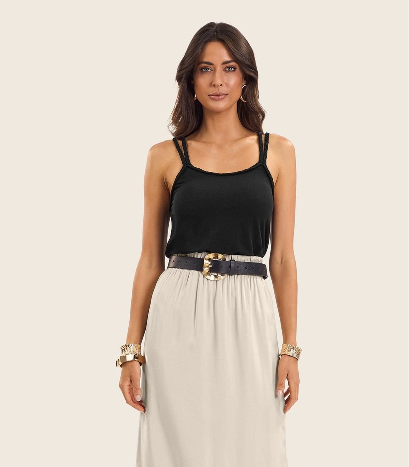 Blusa de Alça Feminina Visco Maquinetada Endless Preto