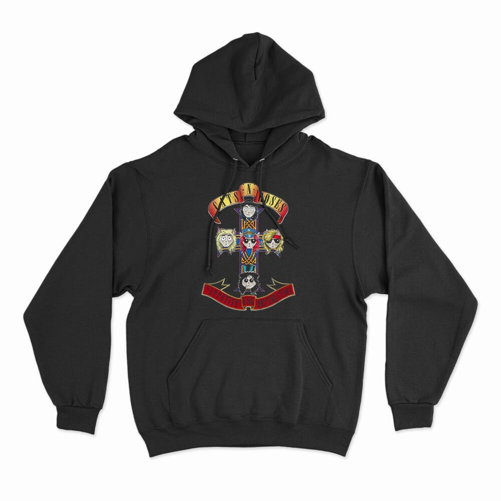 Moletom Com Capuz Cats 'N' Roses - Preto - Casual - Studio Geek