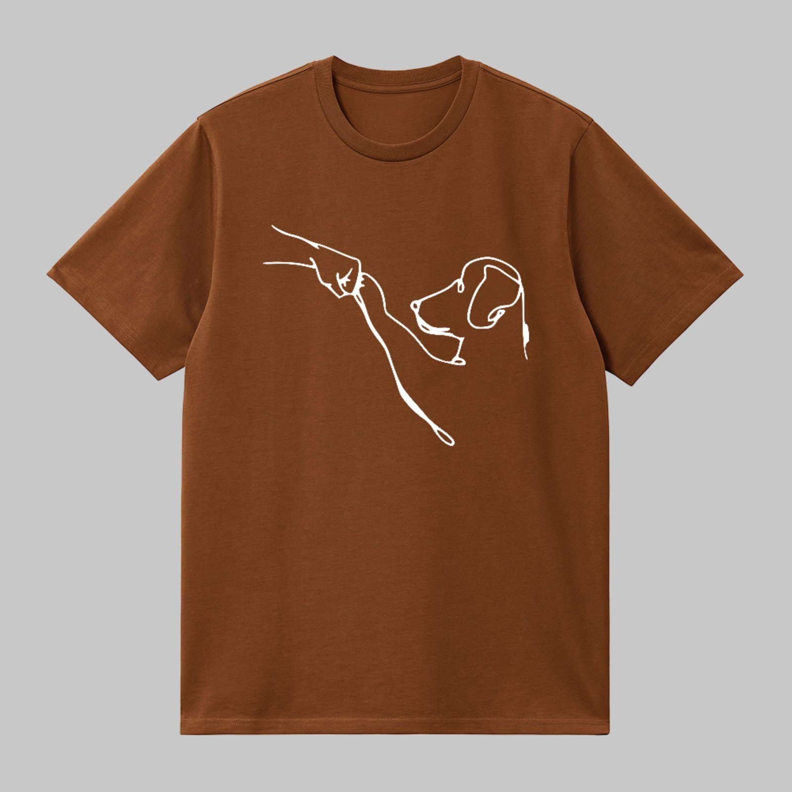 Camiseta Básica Amor Por Cachorros Line Art Unissex Marrom