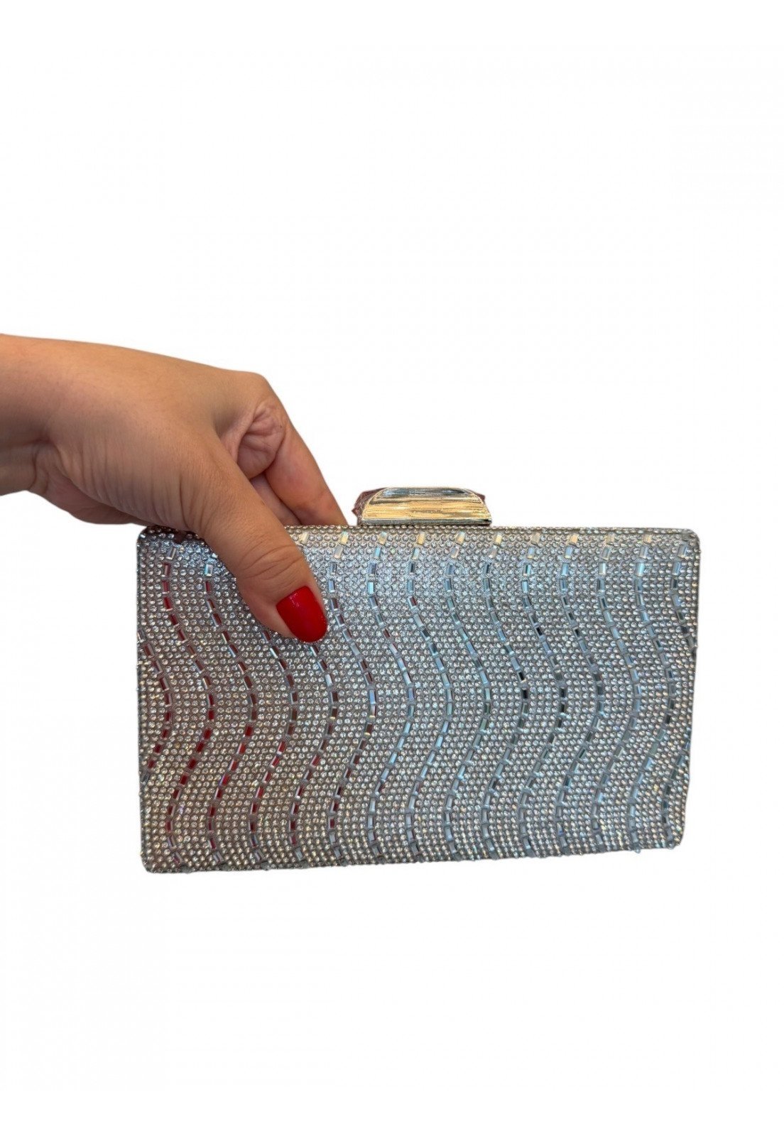 Bolsa Clutch retangular Luxo Brilho Prata
