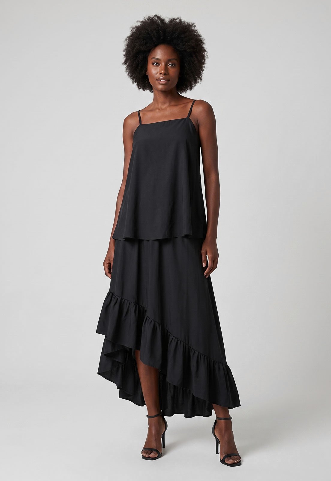 Vestido Feminino Lez a Lez Alças Finas Longo Marocain Preto