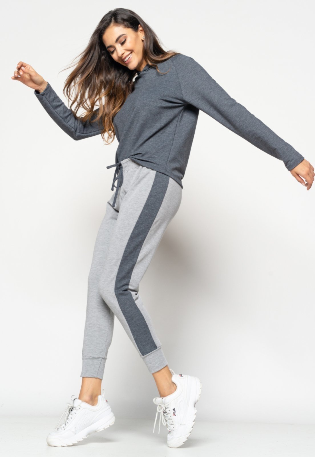 Conjunto Salvatore Comfy Com Casaco Capuz Grafite e Jogger Moletinho Mescla