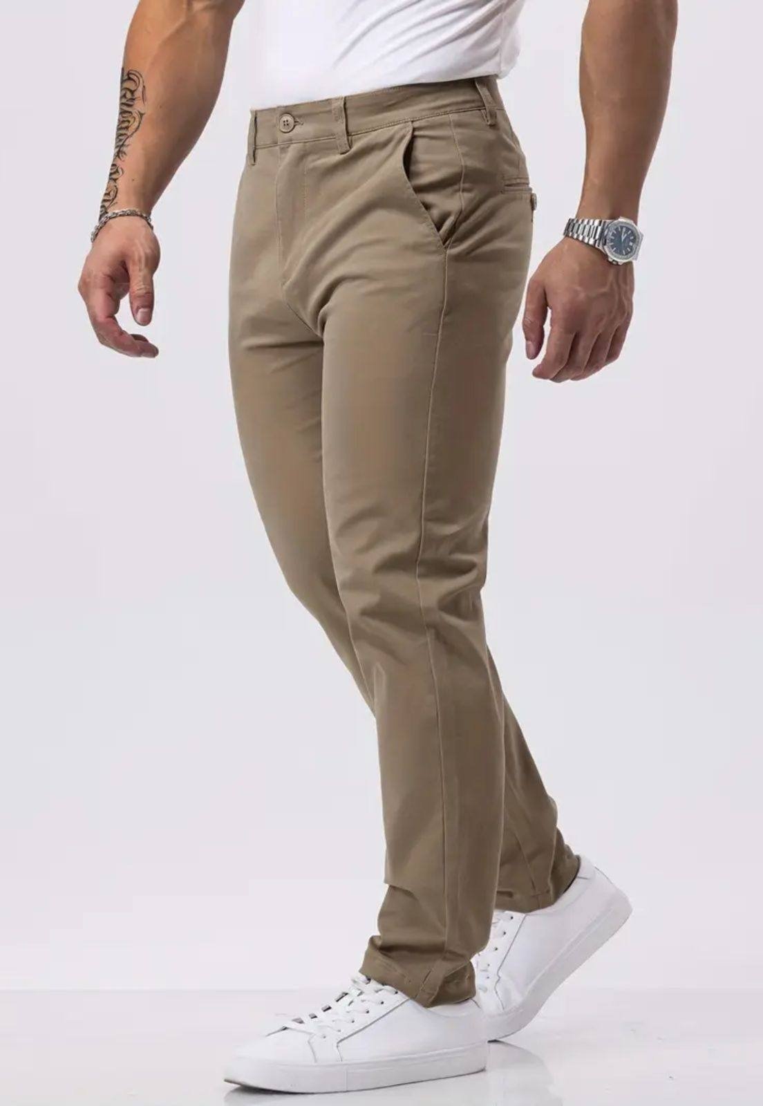 Calça Sarja Masculina Kovali Premium Com Elastano Confortável Caqui