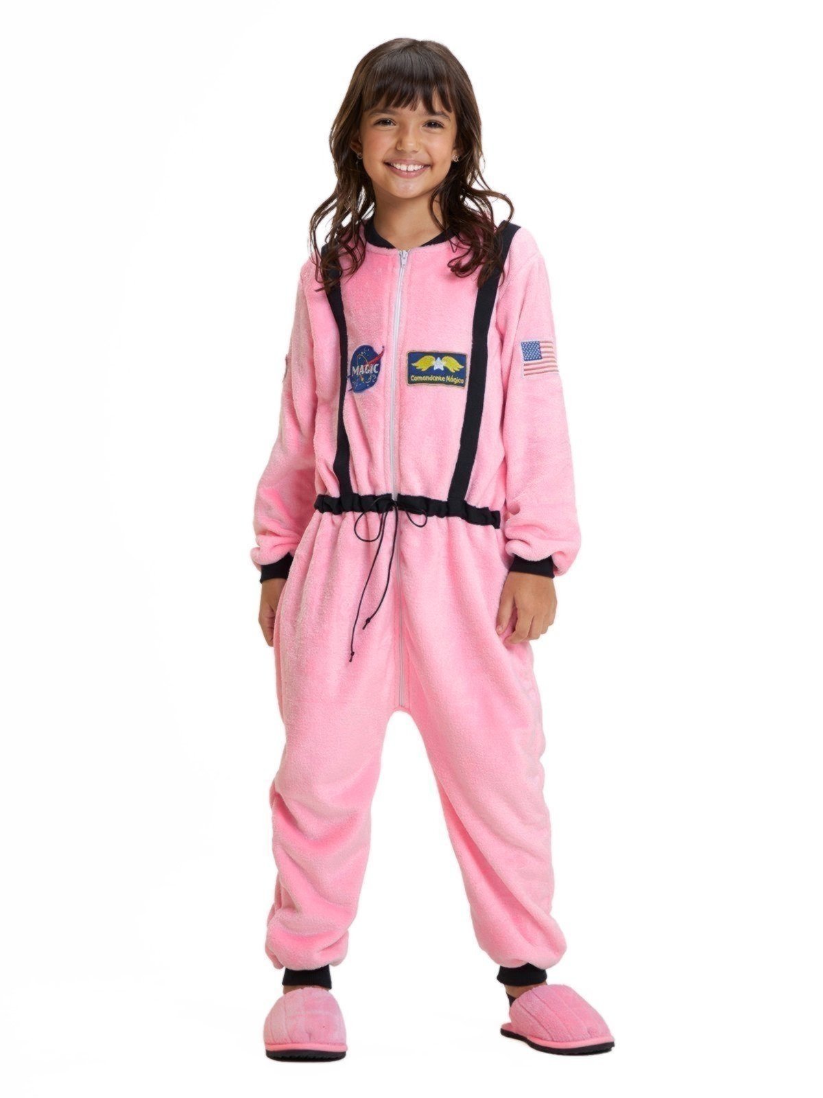 Macacão em Fleece Menina Magicamente Fantasia Astronauta Rosa