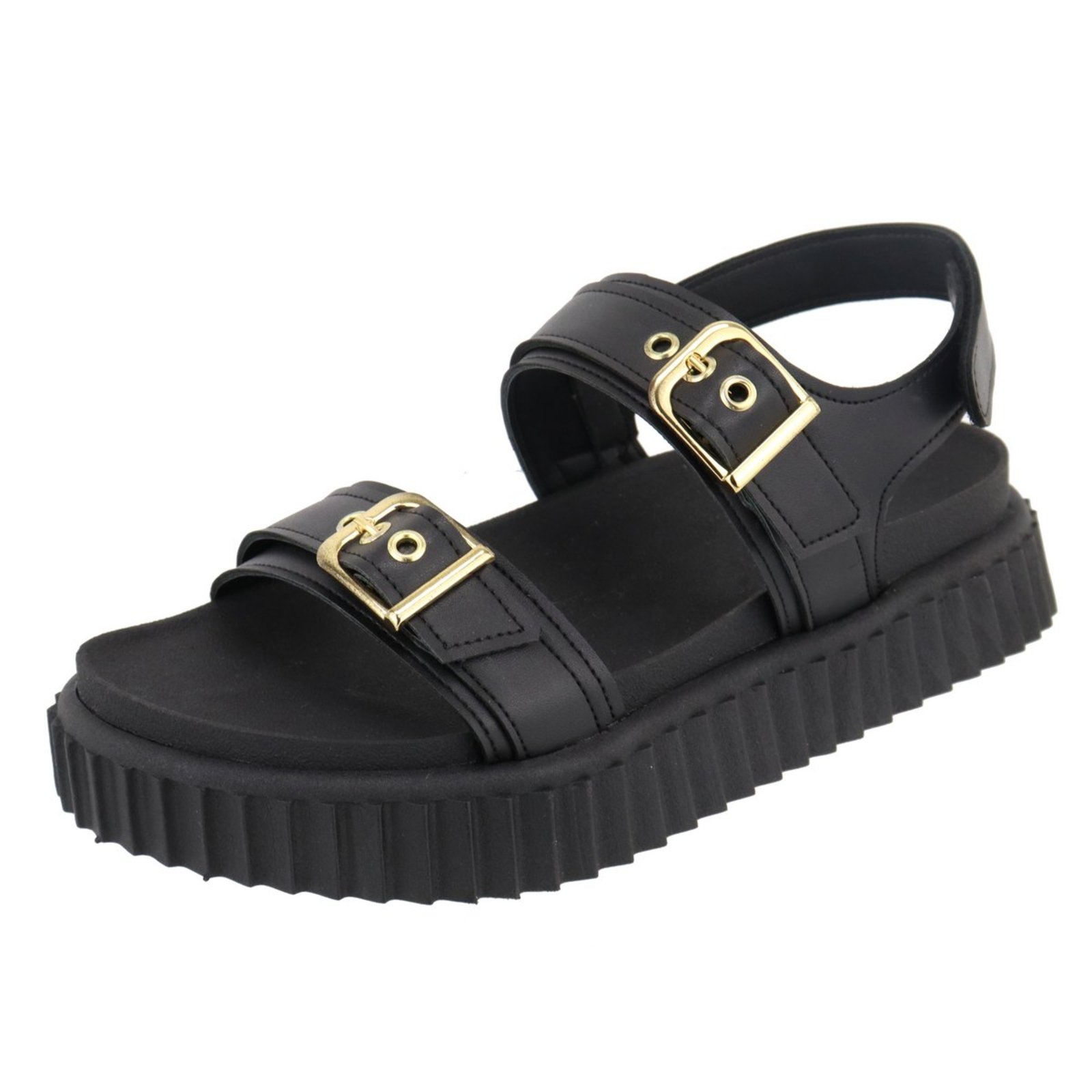 Sandalia Papete Flatform Feminina Fivelas Preta Sola Alta Tellini Store
