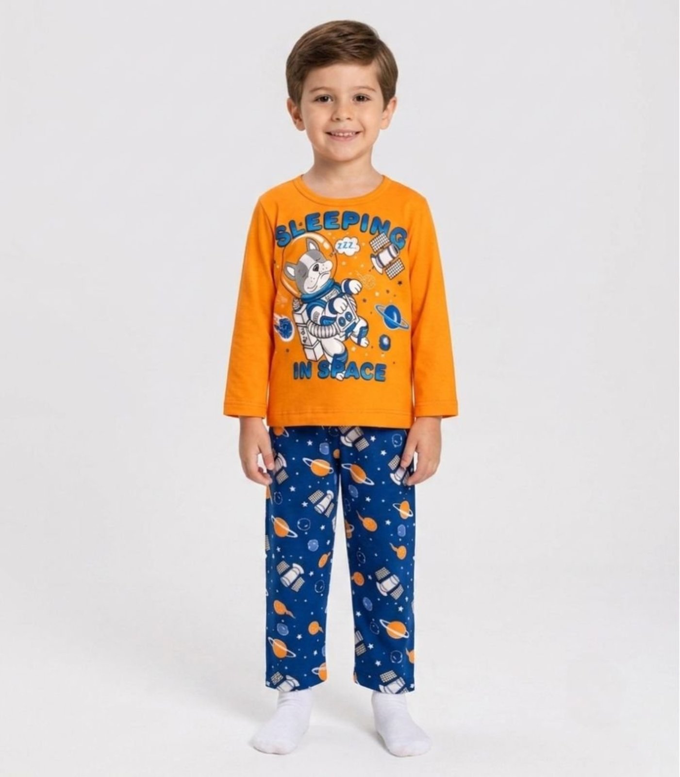 Pijama Menino Manga Longa Meia Malha Kappes Laranja