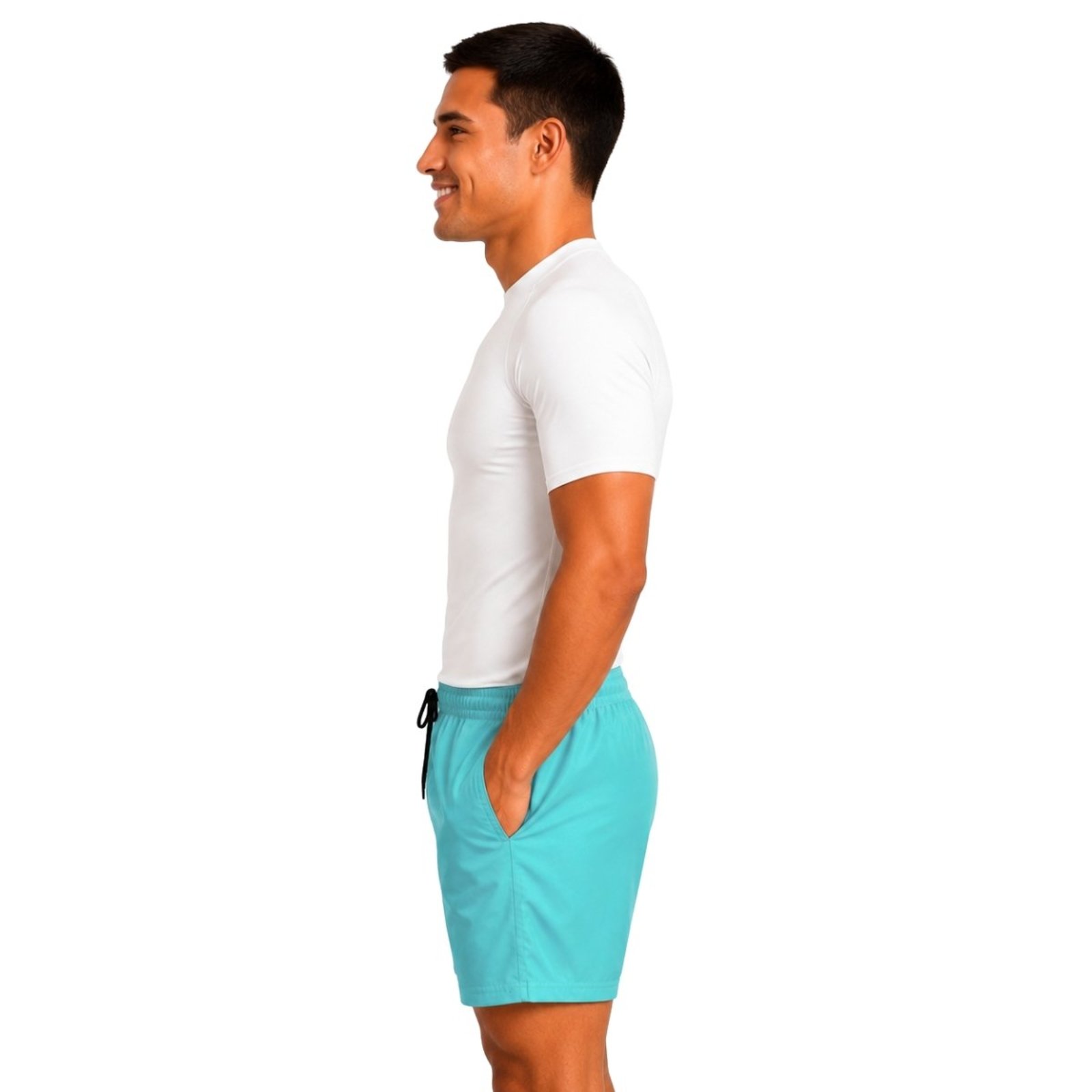 Vista 3 Short Tactel Leve Relaxado Moda Praia Liso Bermuda Masculina azul Relaxado azul