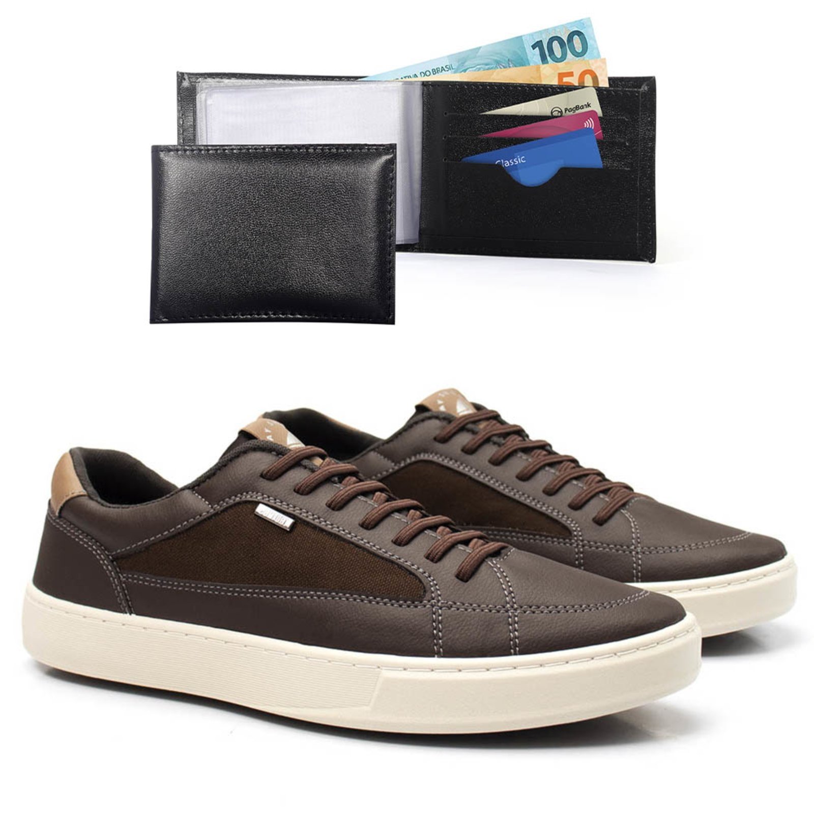 Vista 2 Tenis Casual Masculino Com Carteira Dia A Dia Bredeni Sapatenis Confortavel preto BREDENI preto