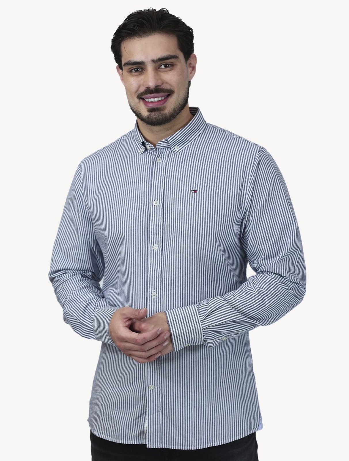 Camisa Tommy Jeans Masculina Slim Striped Oxford Azul Marinho