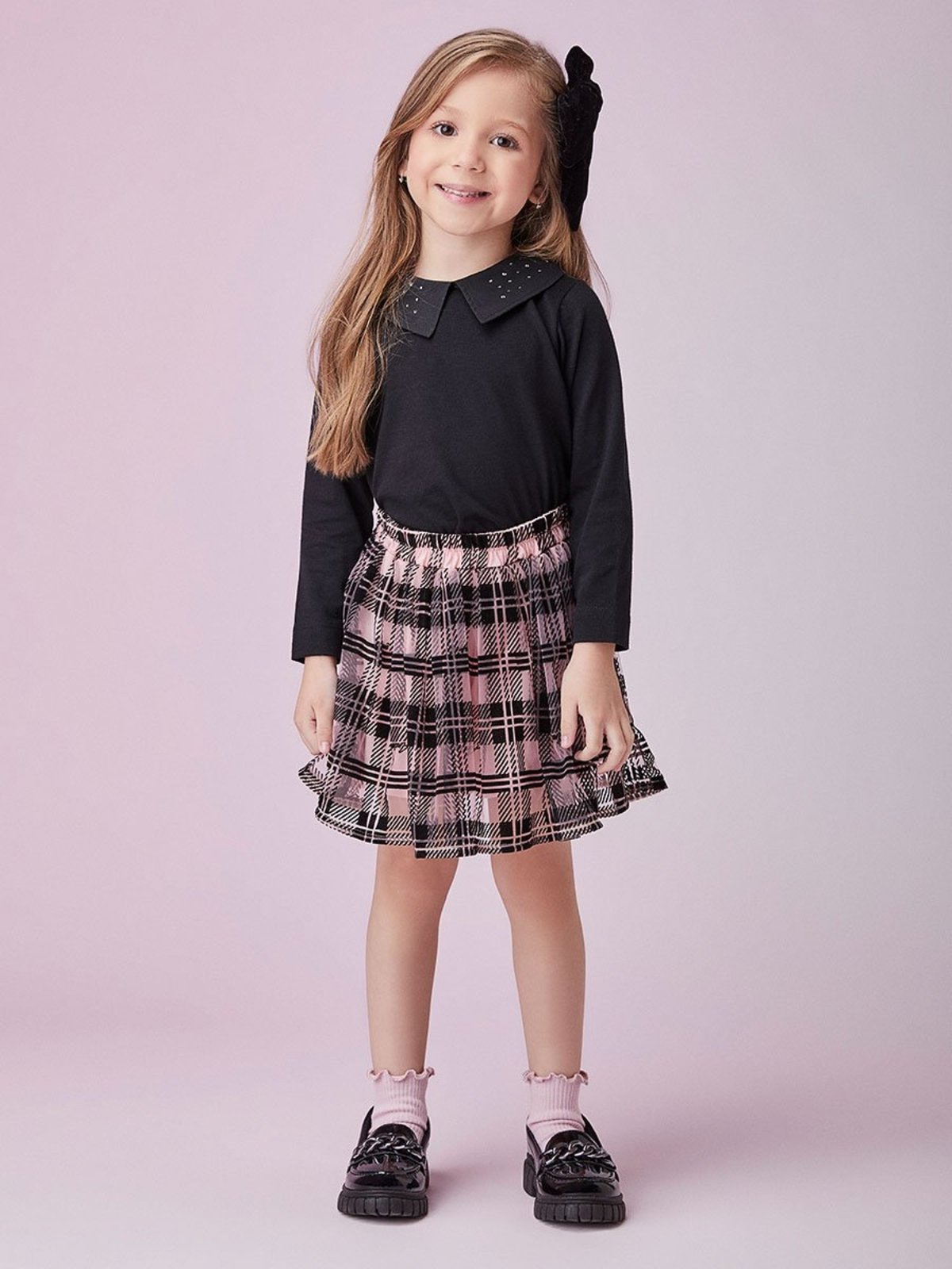 Infantil - Conjunto com Saia de Tule Xadrez