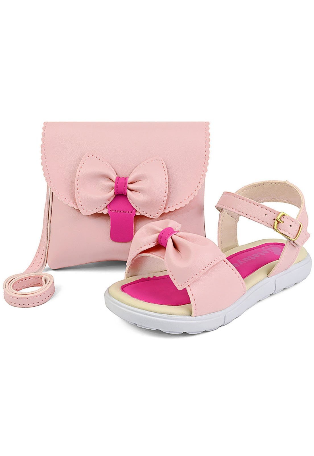 Infantil – Kit Sandália Com Laço Com Bolsa Summer Fivela Menina Rosa/Pink Mzkid