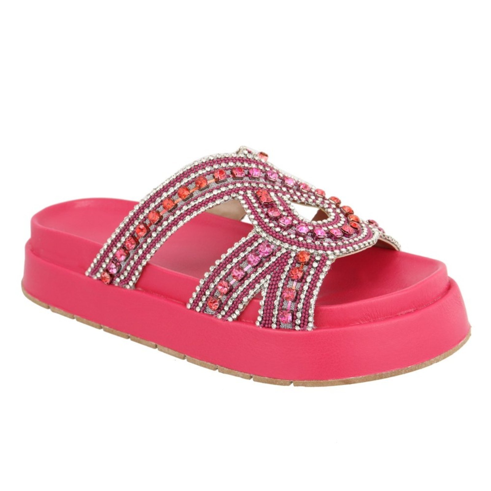 Sandalia Papete Flatform Strass Pedraria Brilho Sola Alta Lançamento Pink