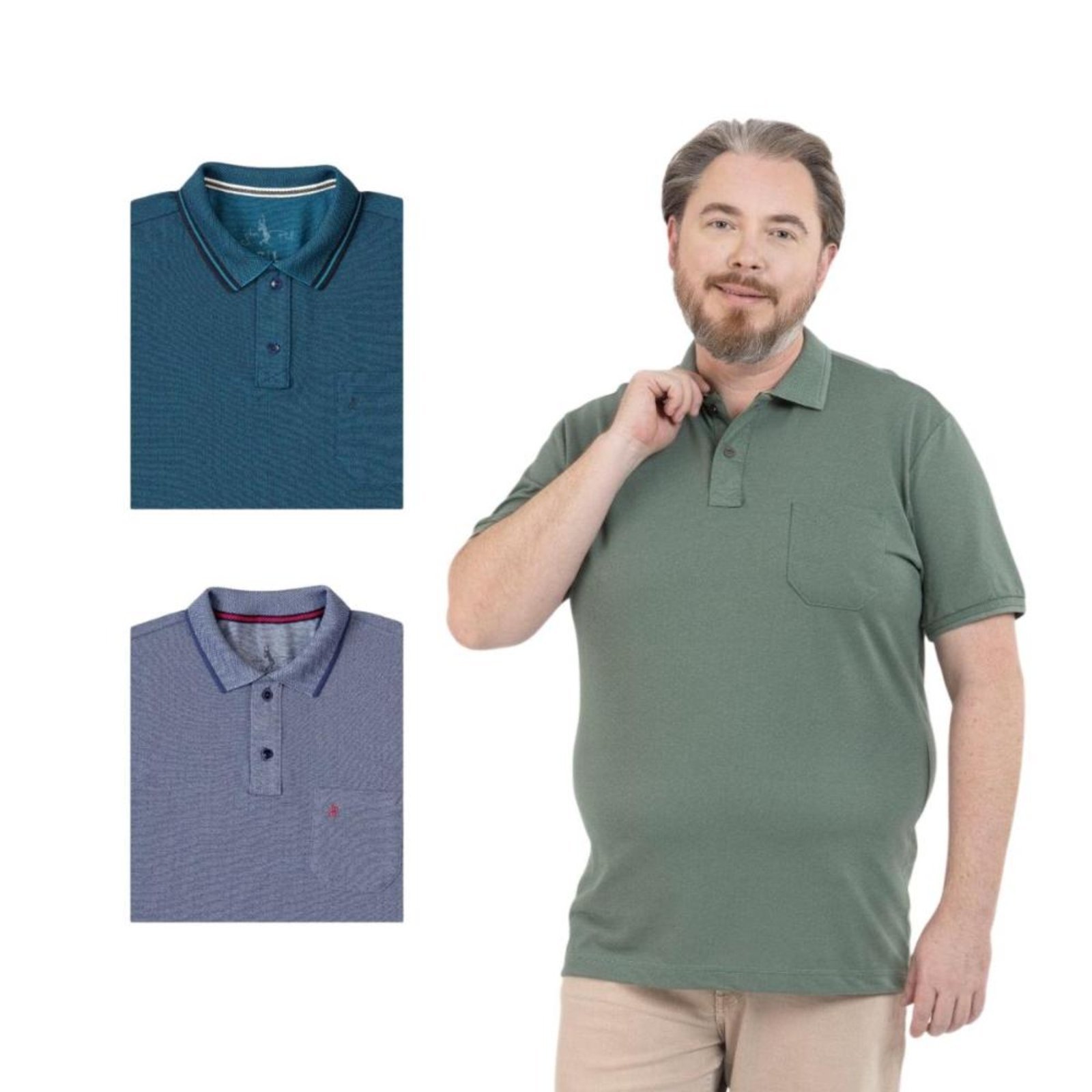 Kit 3 Camisa Polo Masculina Plus Size Pique com Bolso Casual