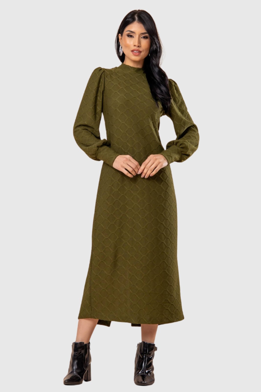 Vestido Feminino Amora Café Longuete Tricot Verde