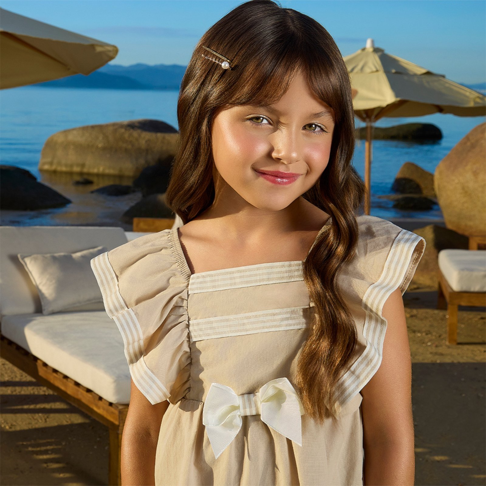 Vista 3 Infantil - Vestido Menina em Tricoline Milon marrom Milon marrom