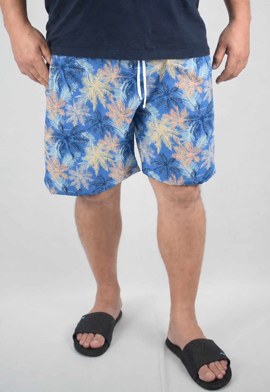 Short Estampado Elastano Plus Size Grande Bermuda flor Azul Claro