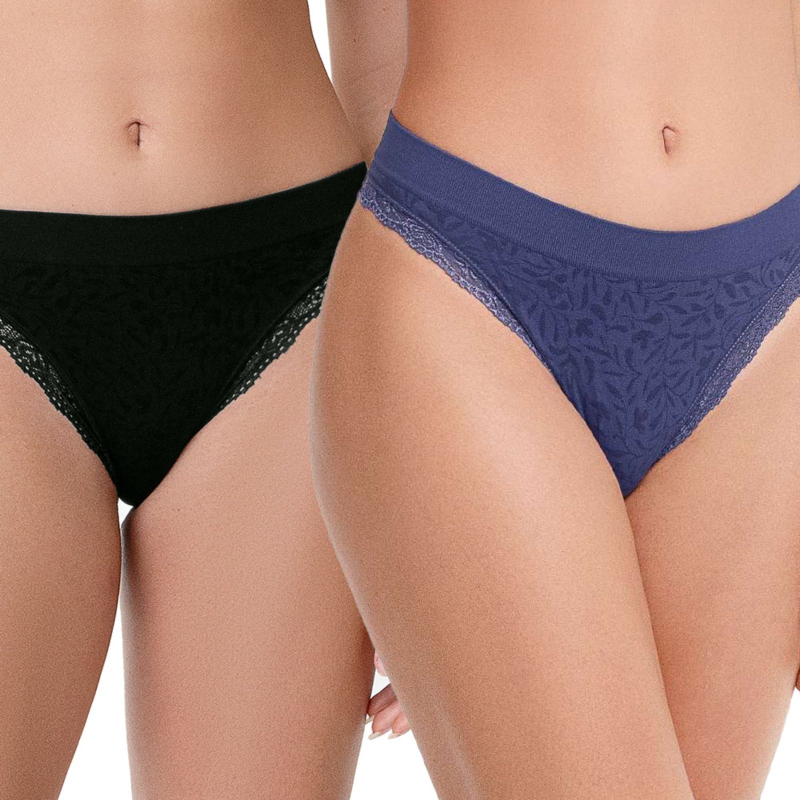 Kit com 2 Calcinhas Biquíni com Renda sem Costura Mirtilo e Preto