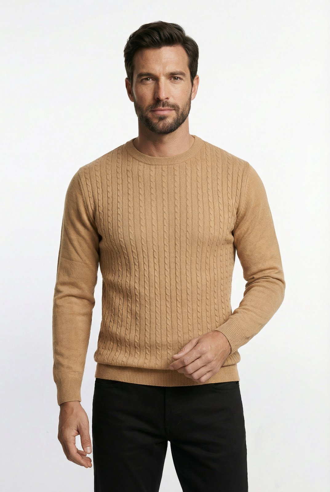 Blusa de malha masculina gola redonda 90184 - Bege