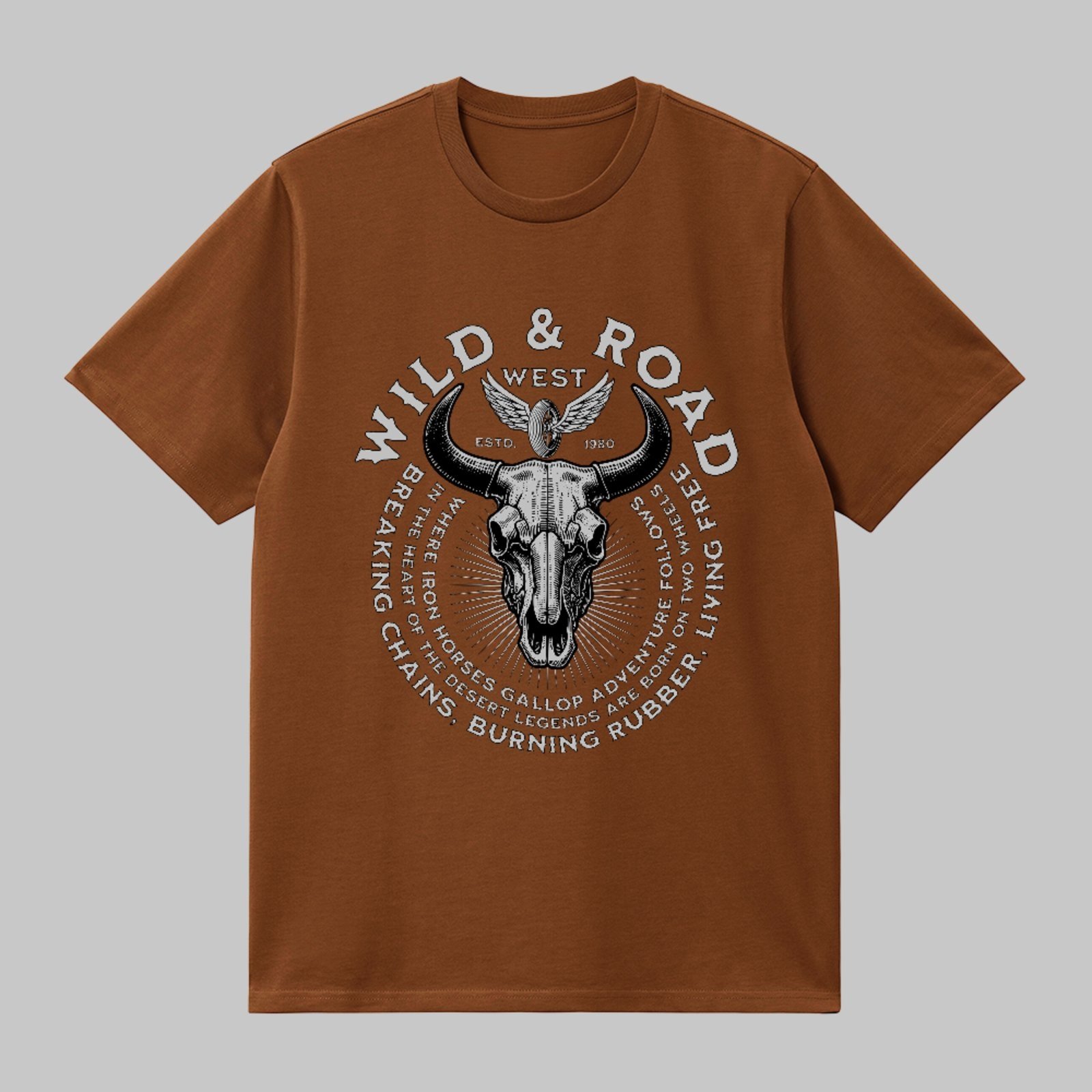 Camiseta Básica Wild Road Country Caveira Cowboy Marrom