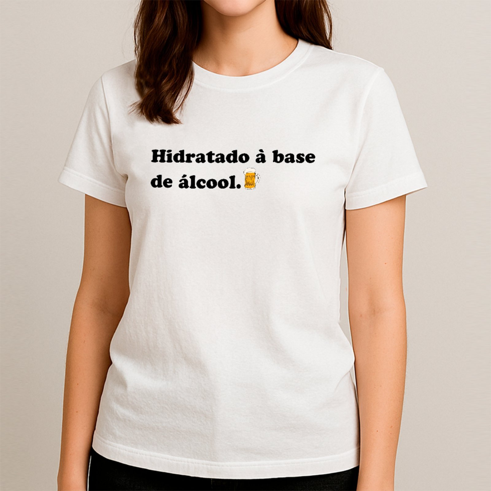 Vista 2 Camiseta Ousy Básica Hidratado À Base Humor Álcool Carnaval Bloco Meme Unissex marrom ousy marrom