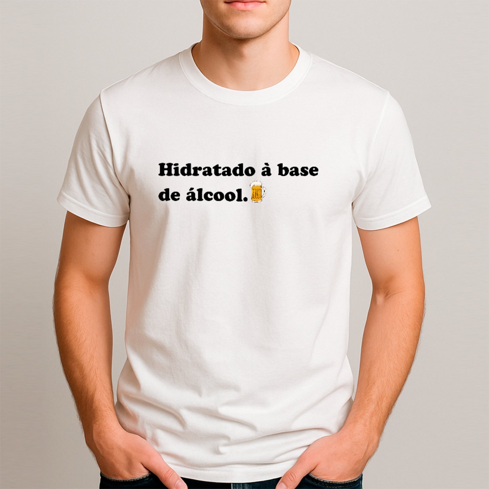 Vista 3 Camiseta Ousy Básica Hidratado À Base Humor Álcool Carnaval Bloco Meme Unissex marrom ousy marrom