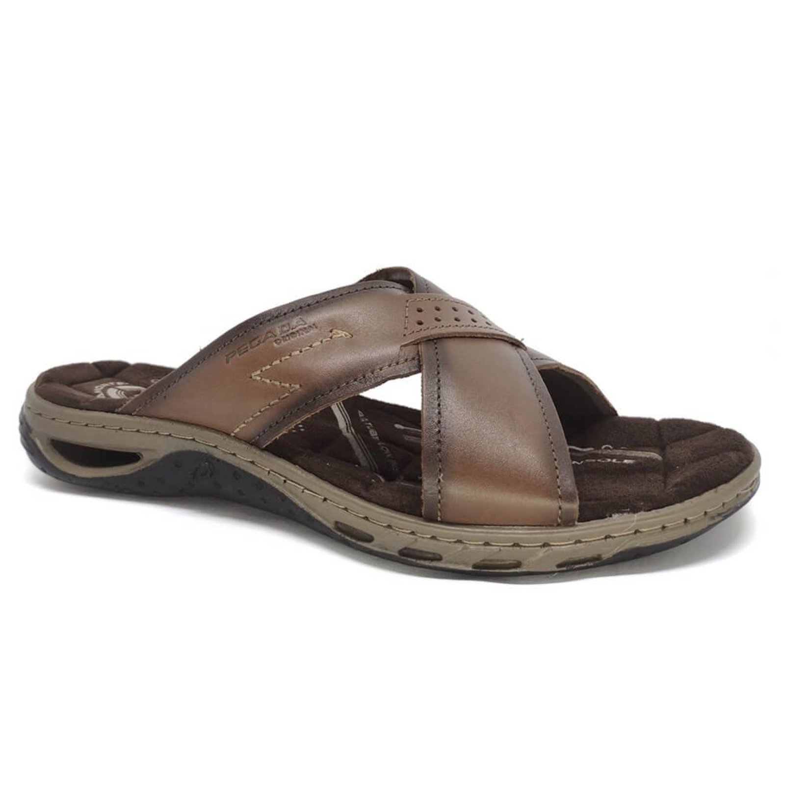 Chinelo Pegada Masculino Couro Amortech Tira Cruzada 131661 Pinhão