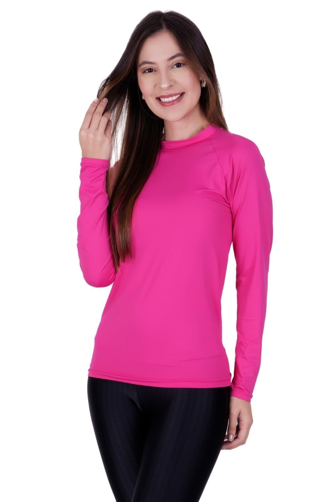 Blusa Fitness Térmica Segunda Pele Terra e Mar Camisa Proteção Solar UV 50+ Academia Feminina Inverno Frio Pink