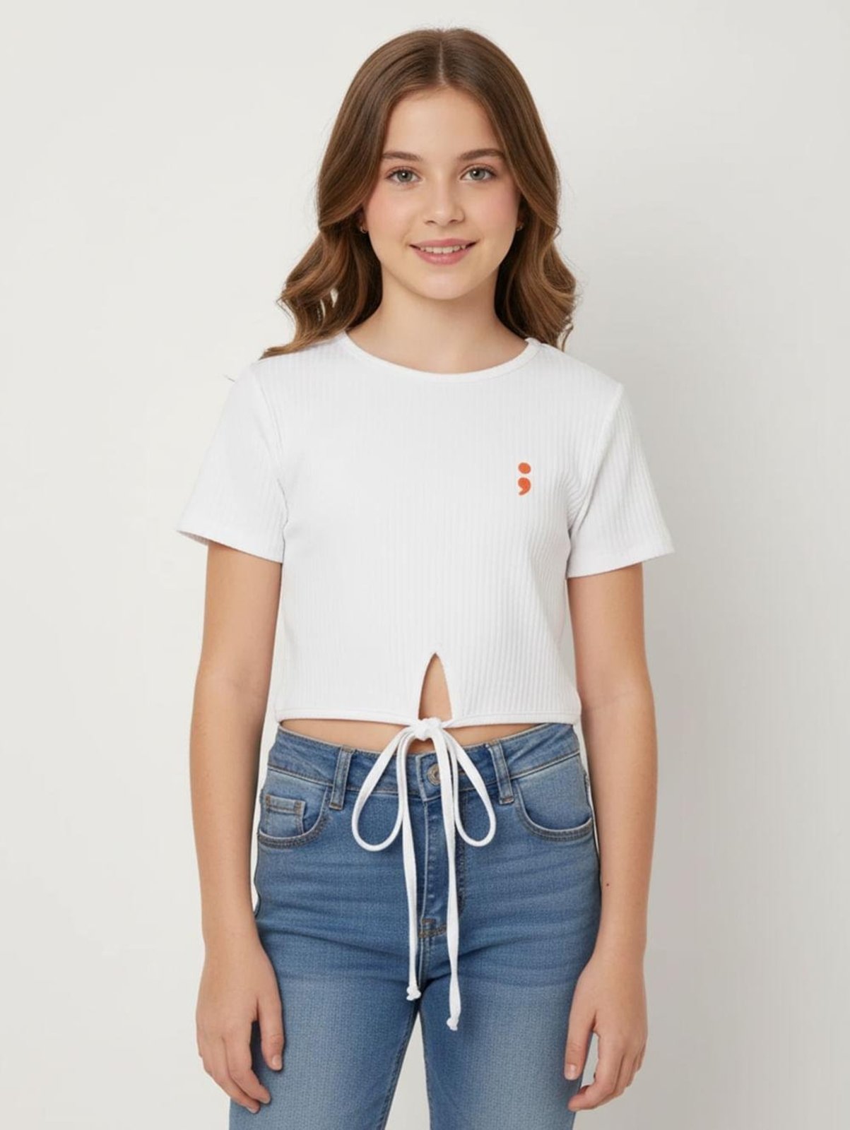 Infantil - Blusa Canelada Cropped Juvenil Para Menina - BRANCO