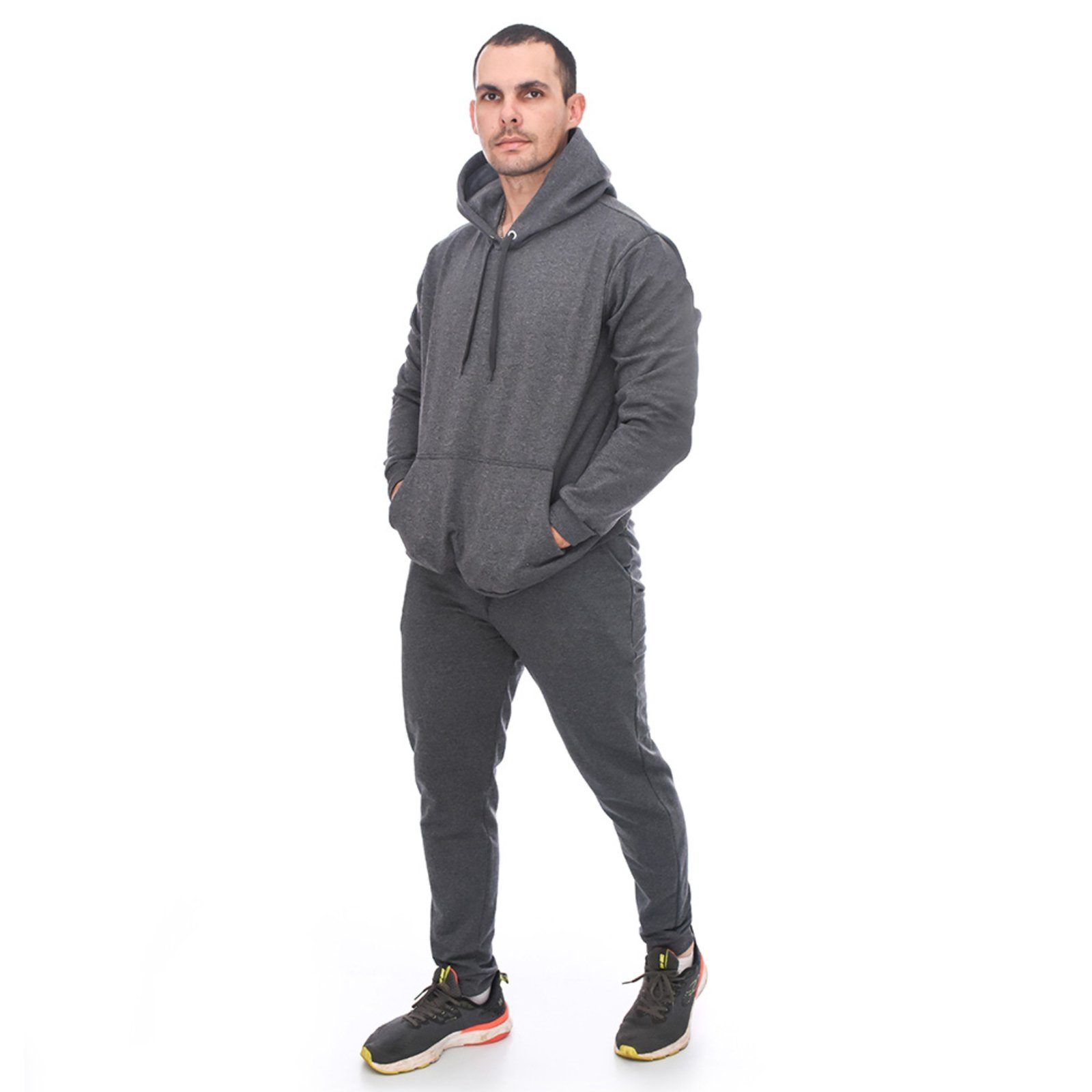 Conjunto Em Moletom Blusa Canguru e Capuz E Calça Estilo Jogger Adulto Grafite Aliarthe