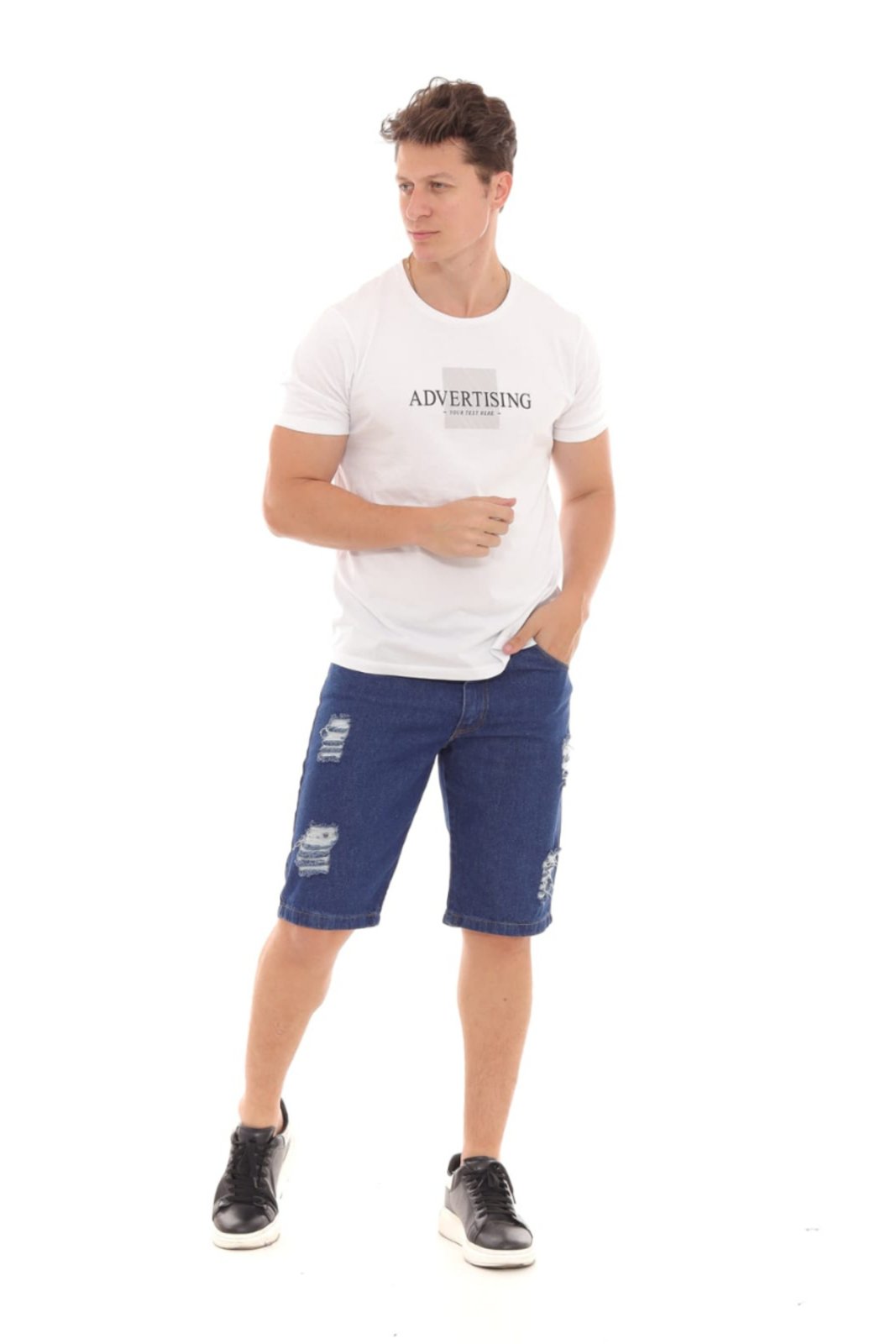 Bermuda Jeans GARAIS MODA Masculina Destroyd Lavagem Escura