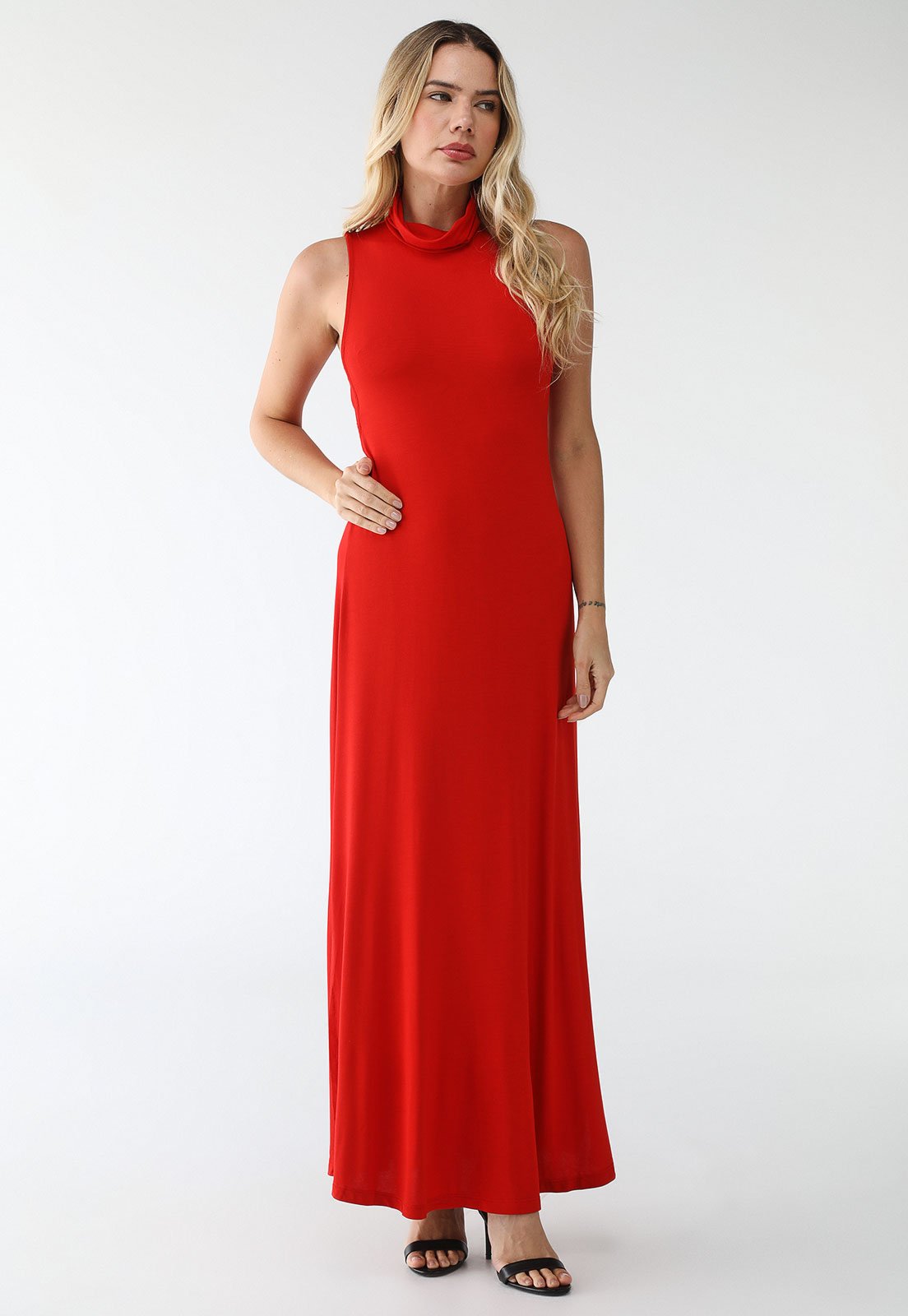 Vista 2 Vestido Forum Longa Fenda Lateral Forum vermelho