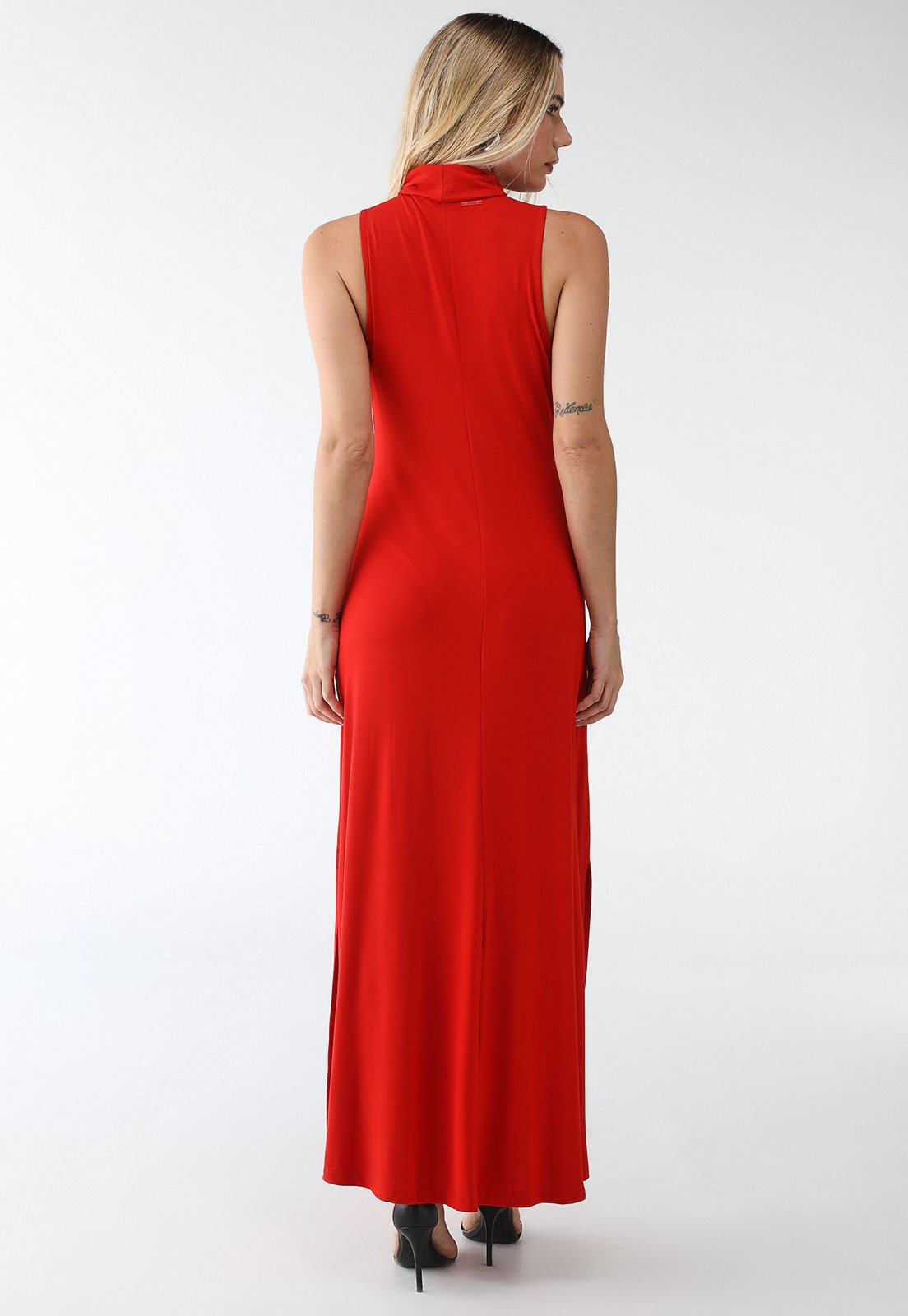 Vista 3 Vestido Forum Longa Fenda Lateral Forum vermelho