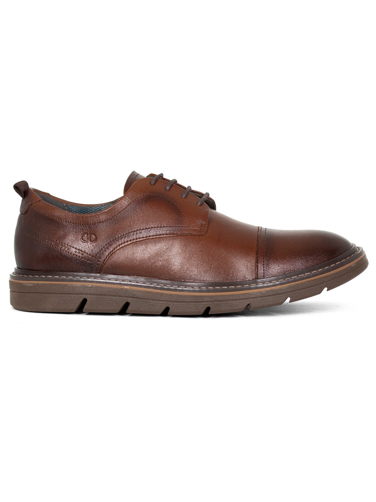 Sapato Masculino Democrata Metropolitan Jeff Casual Couro Cadarço Tratorado Marrom Tan Sola Marrom