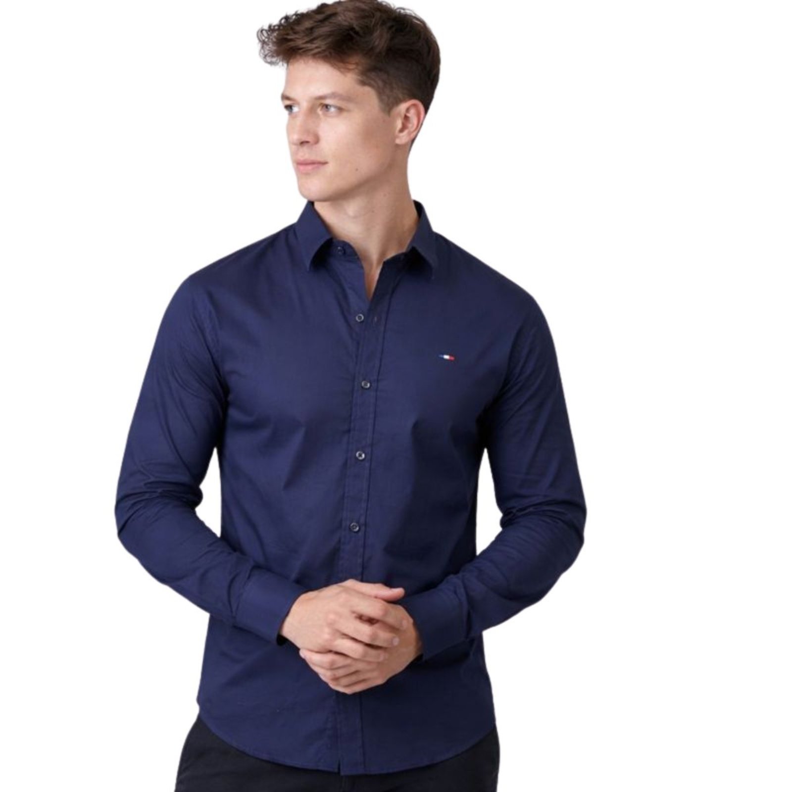 Camisa Social Masculina Slim Manga Longa Casual Premium Marinho