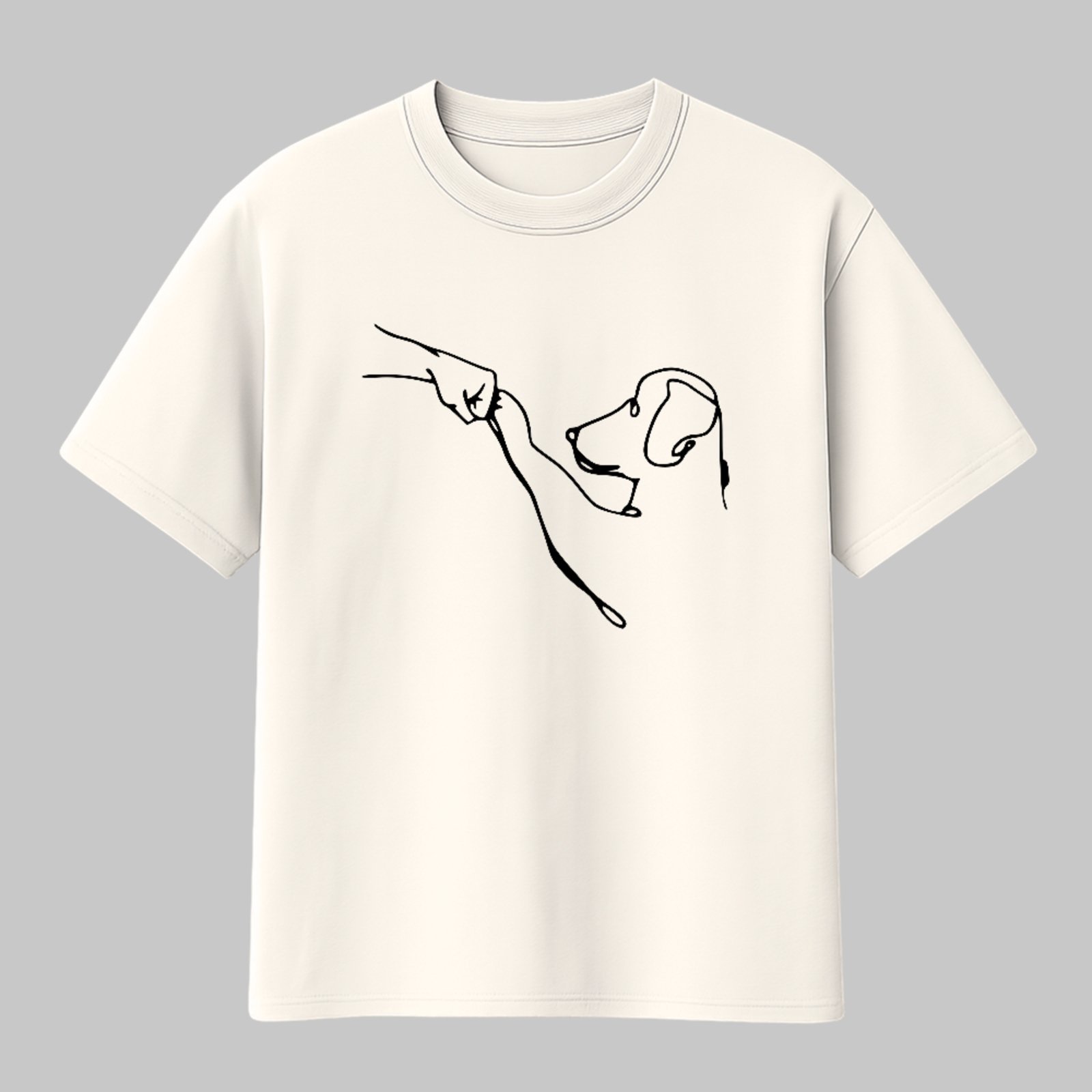 Vista 2 Camiseta Básica Estampa Minimalista Laço Humano e Cachorro Casual Premium Off White ousy off-white white ousy off-white white