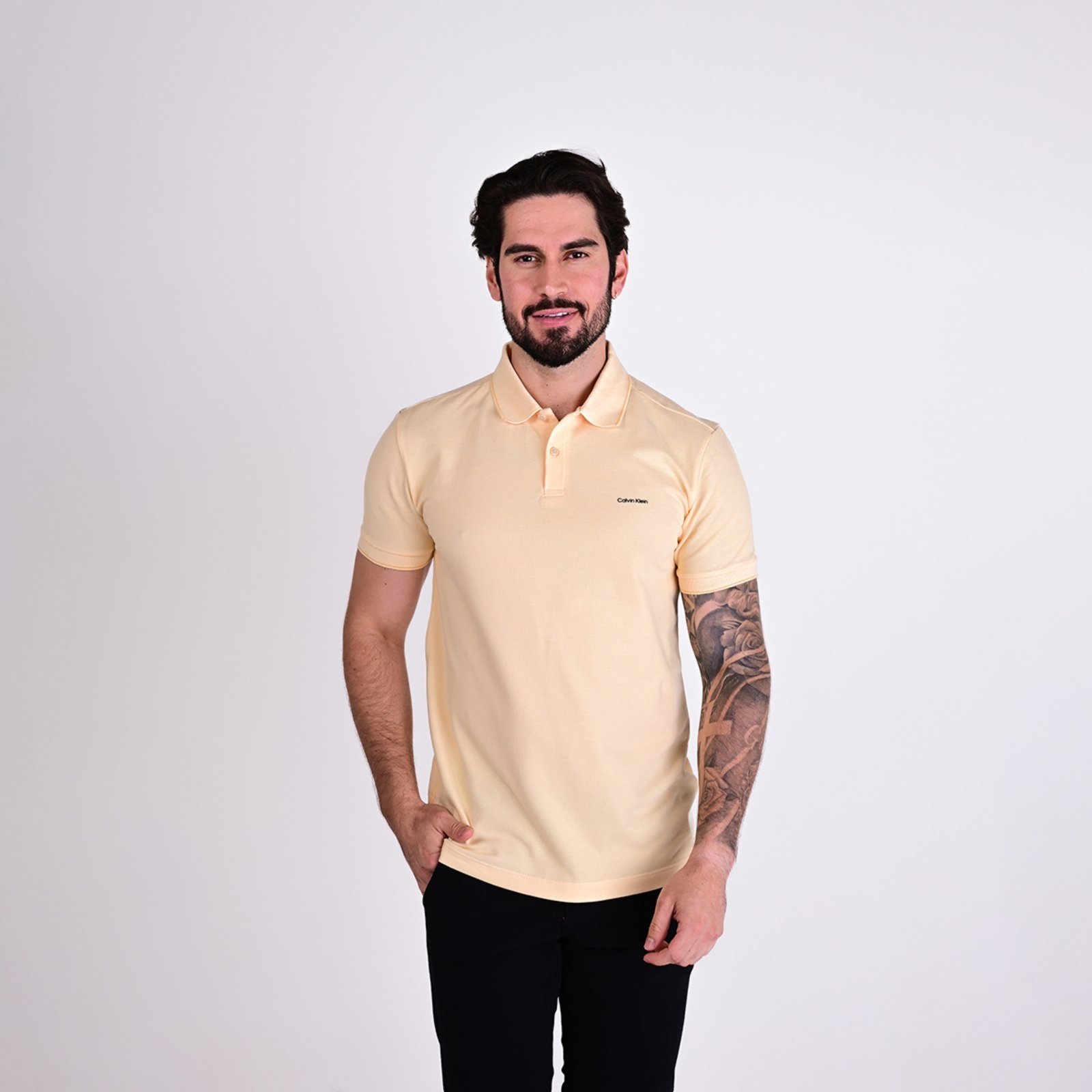 Camisa Polo Calvin Klein Slim Amarela Friso