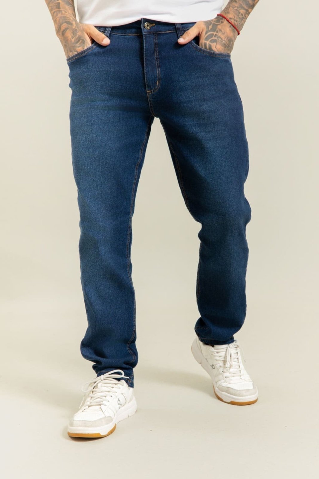 Calça Jeans Slim Fit Masculina Azul Escuro Marmorizada Lemier Collection